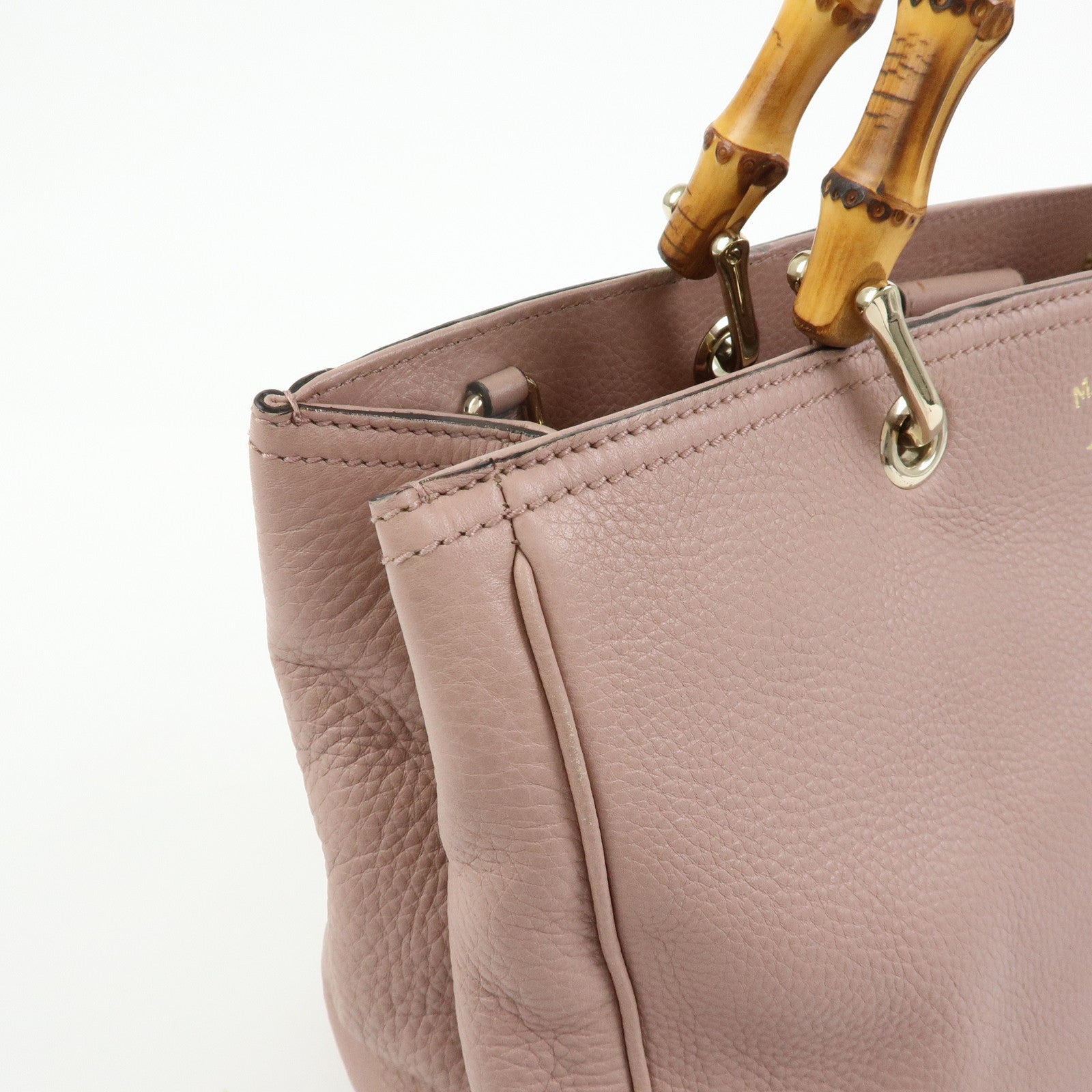 GUCCI Bamboo Shopper Medium 2Way Bag Shoulder Bag Pink Beige 323660