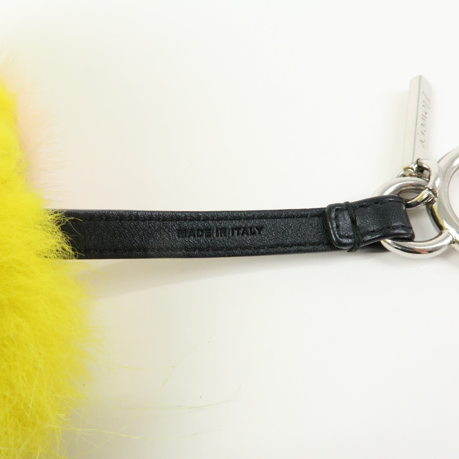 FENDI Monster Fur Leather Bag Charm Key Chain Yellow Black