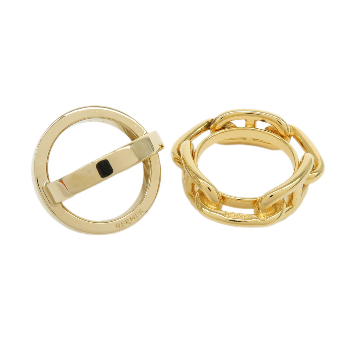 HERMES Lot of 2 Chaine d'Ancre Enchainee Cosmos Metal Scarf Ring Gold