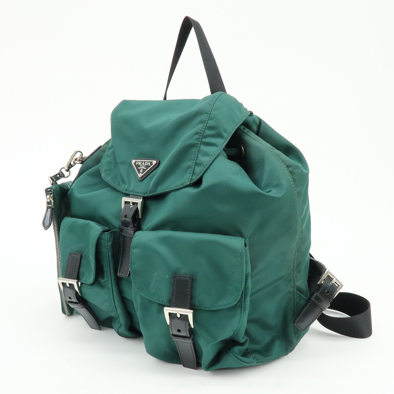 PRADA Triangle Logo Nylon Leather Backpack Rucksack Green Black 1BZ811