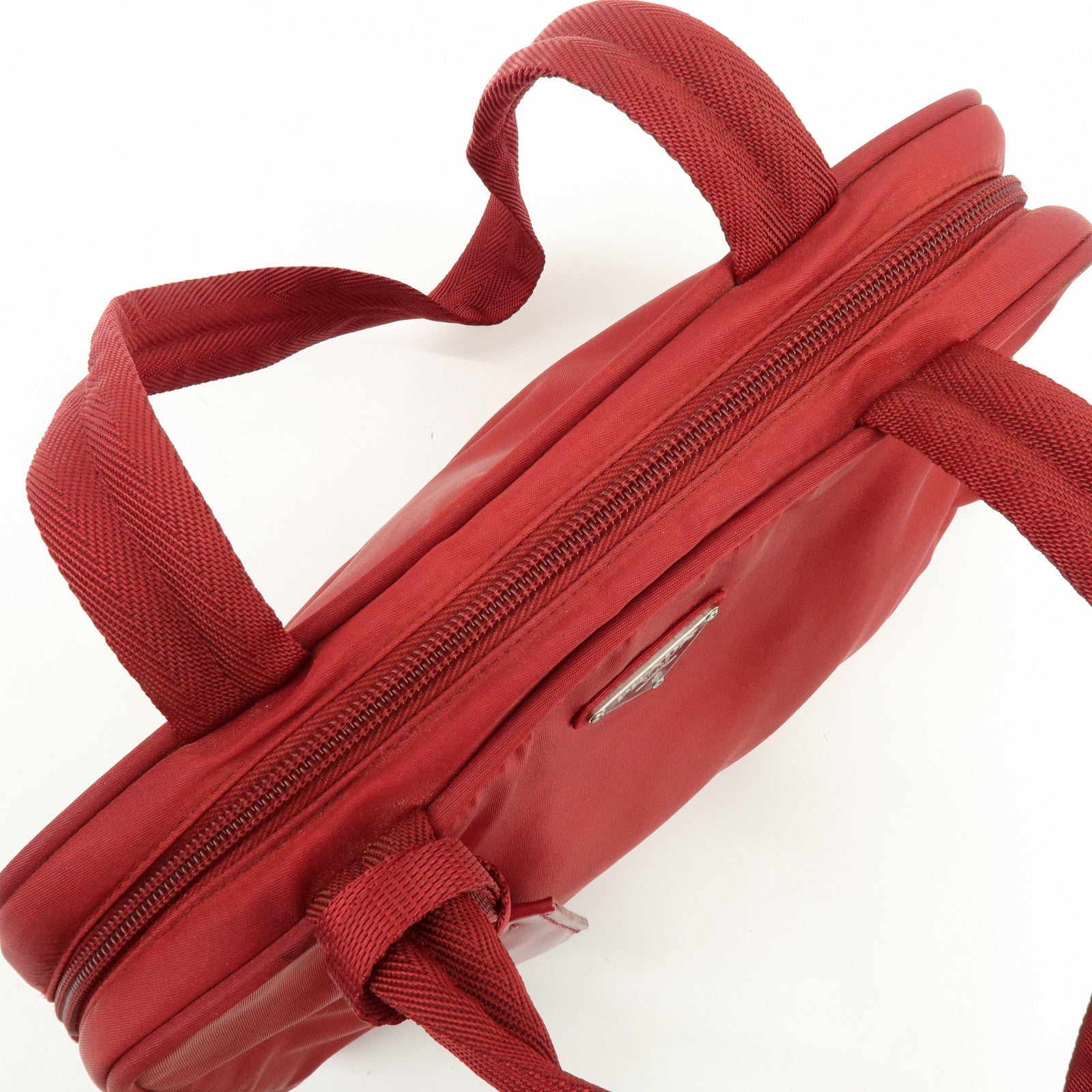 PRADA Triangle Logo Nylon Tote Bag Shoulder Bag Dial Lock Red