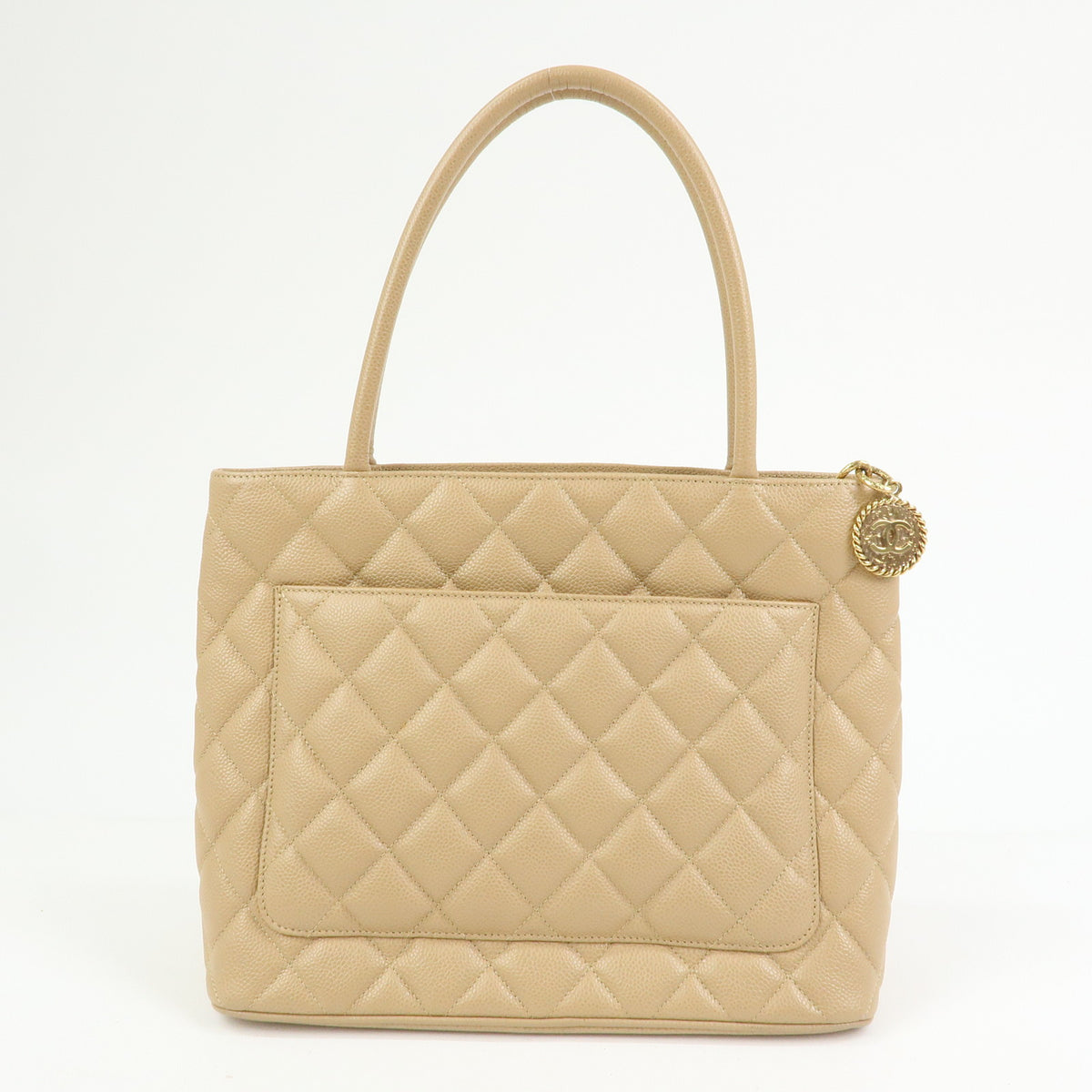 CHANEL Matelasse COCO Mark Caviarskin Medallion Tote Bag Beige A01804