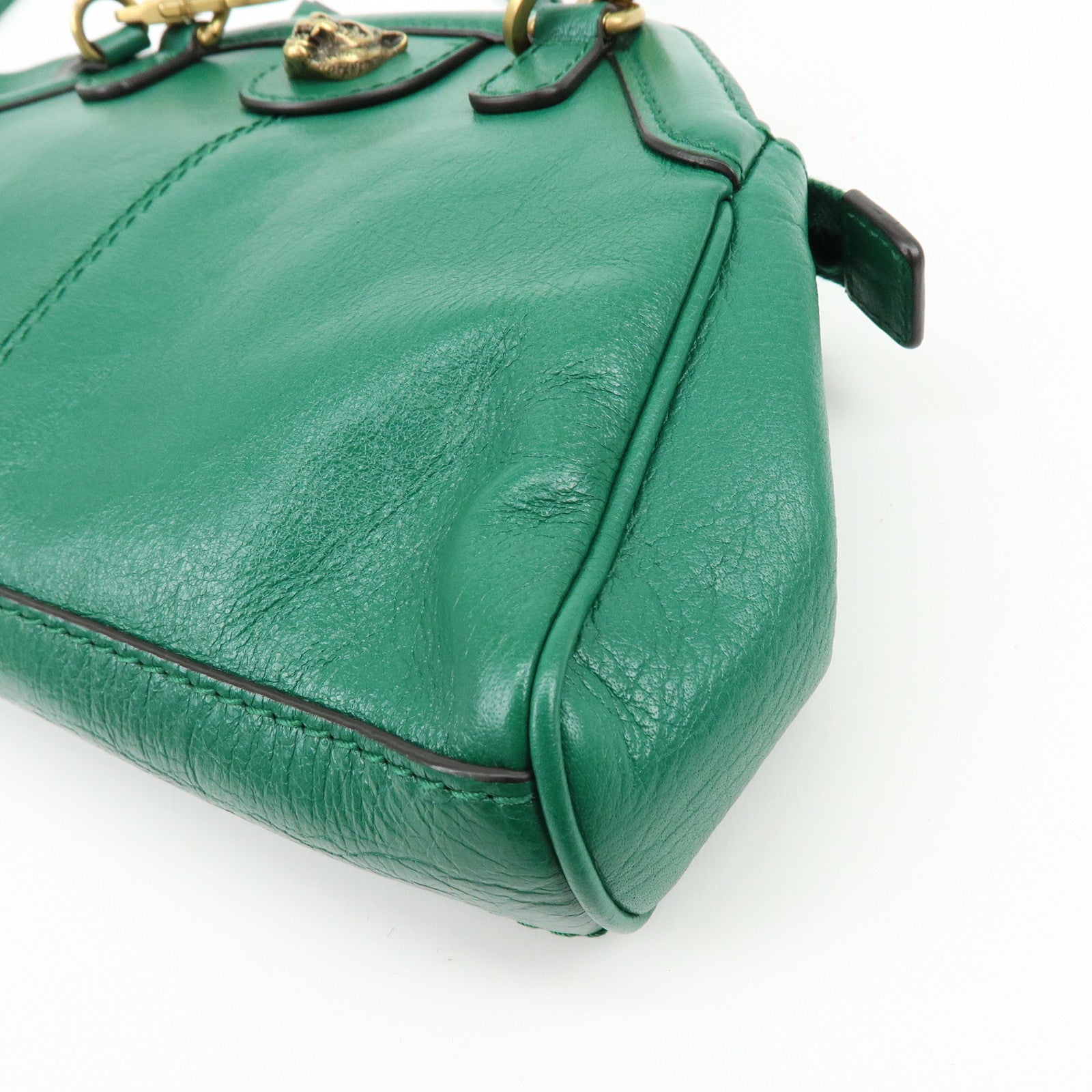GUCCI Animalier Double G Small Cat Head Shoulder Bag Green 524620