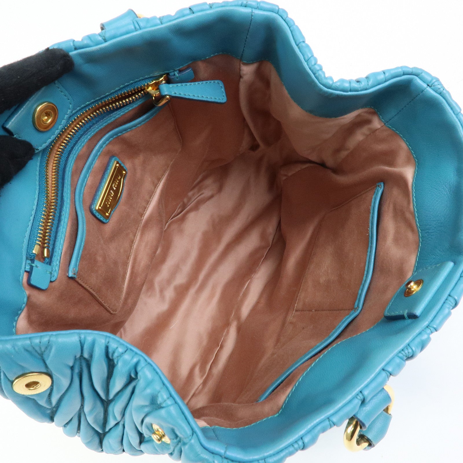 MIU MIU Matelasse Nappa Leather 2Way Bag Hand Shoulder Bag Blue RN0874