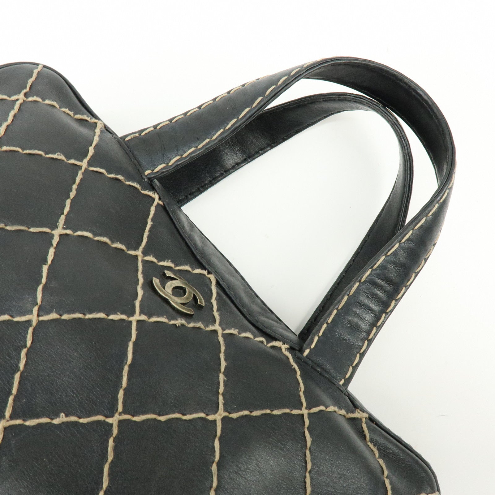 CHANEL Wild Stitch COCO Mark Calf Skin Hand Bag Boston Bag Black A14692