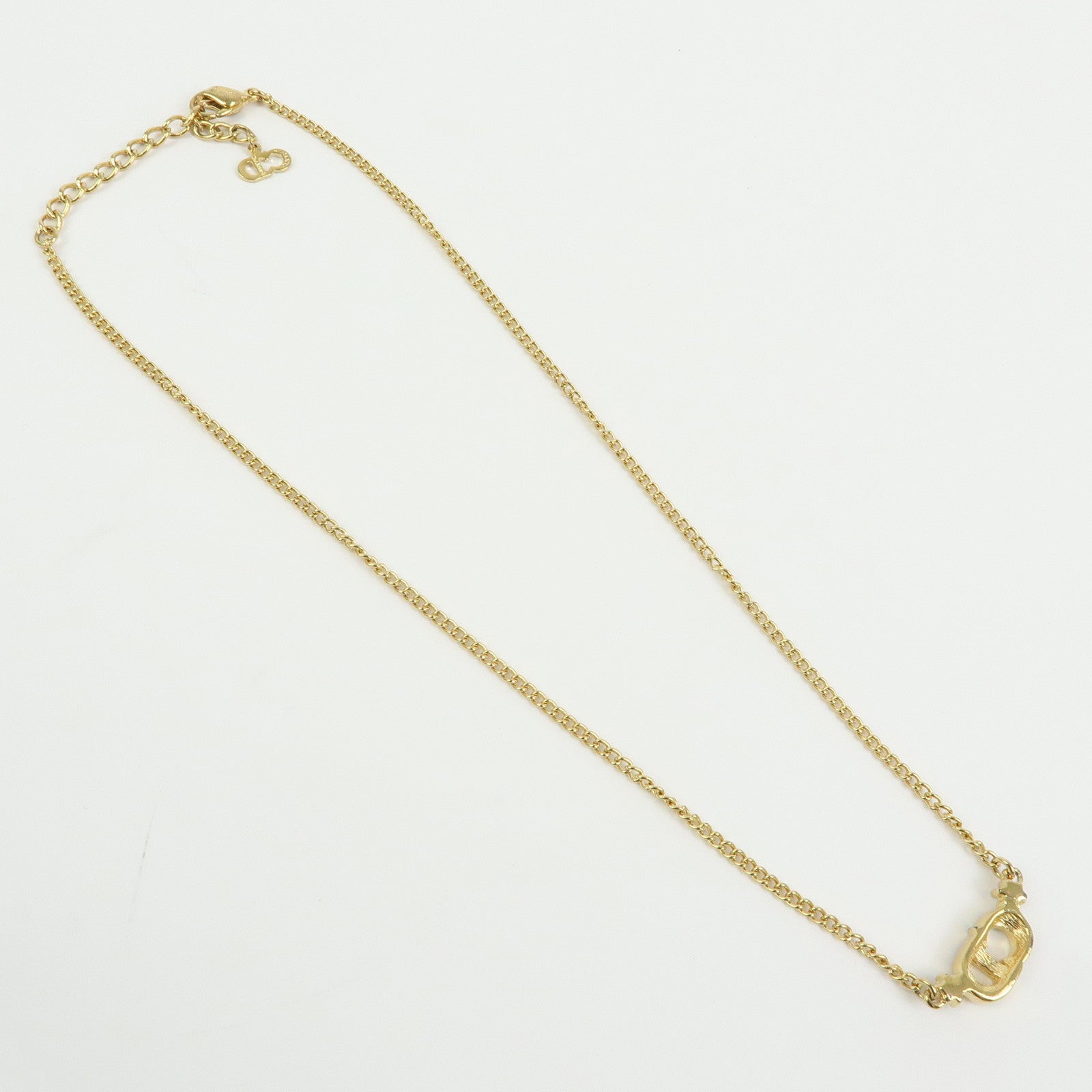 Christian Dior CD Logo Metal Rhinestone Necklace Gold
