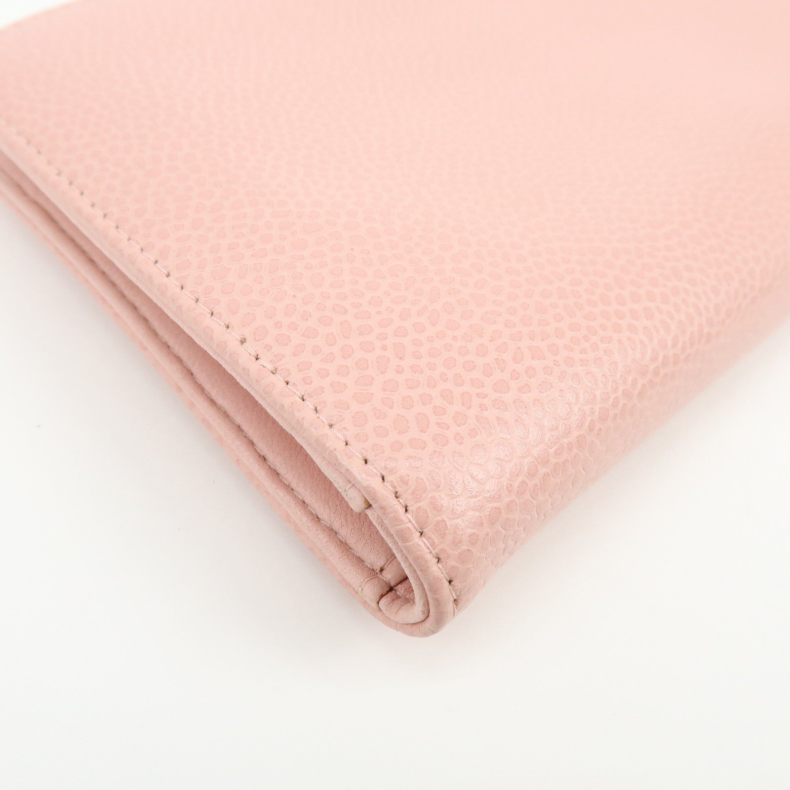 CHANEL COCO Mark Caviarskin Bi-fold Long Wallet Pink A13498
