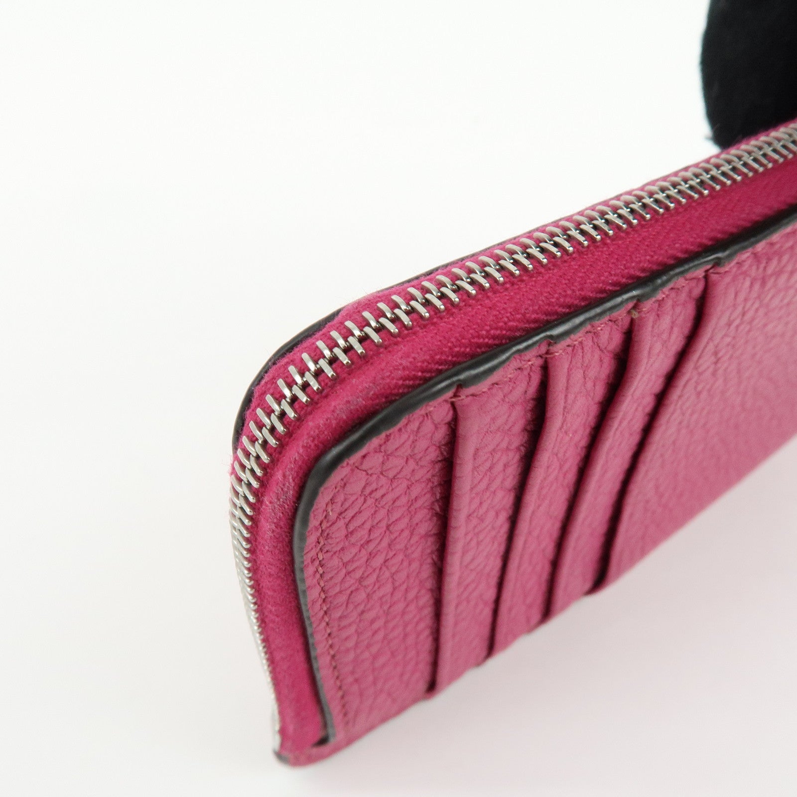FENDI Logo Selleria Calf Leather Card Case Pink 8M0489