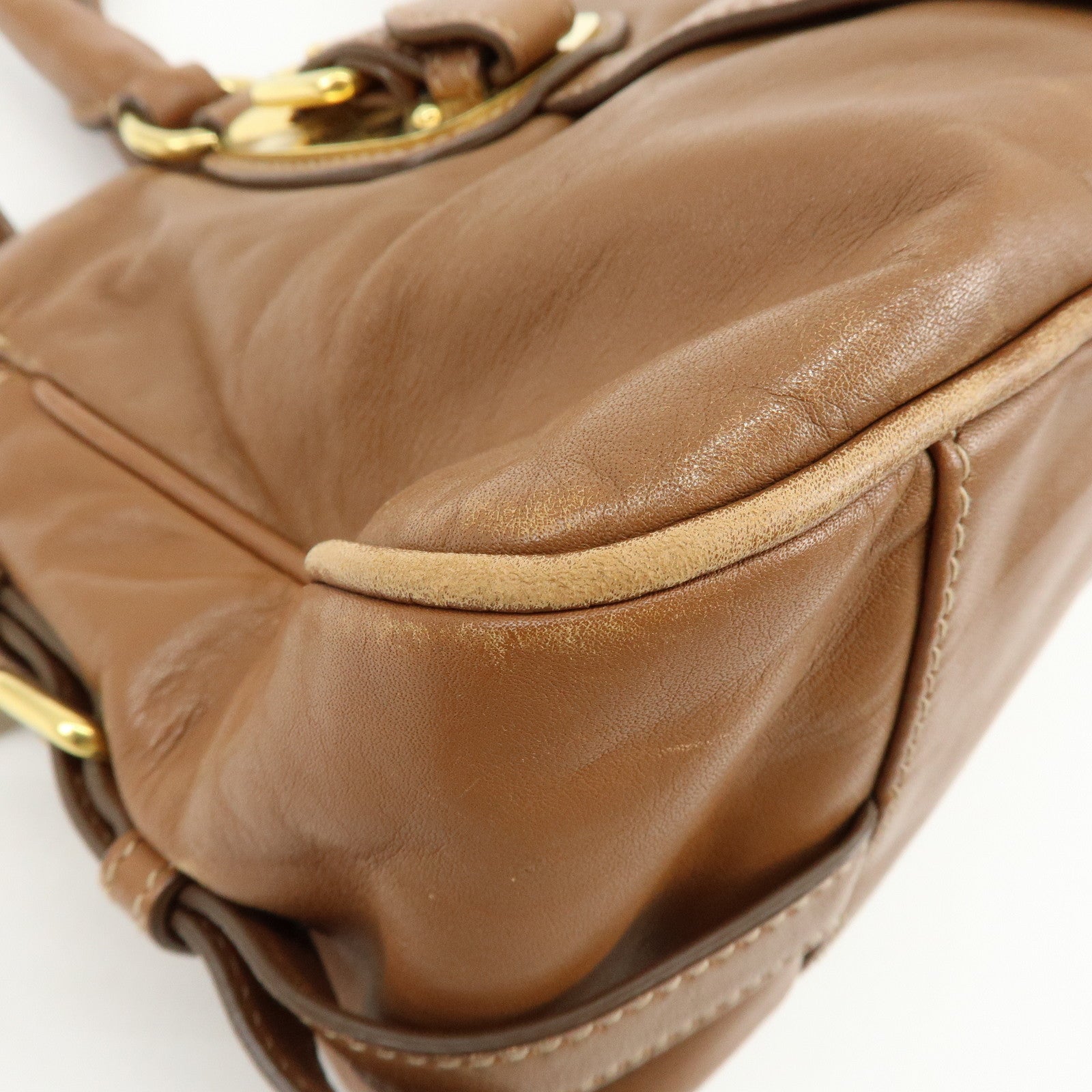 PRADA Leather 2Way Bag Hand Bag Shoulder Bag Brown