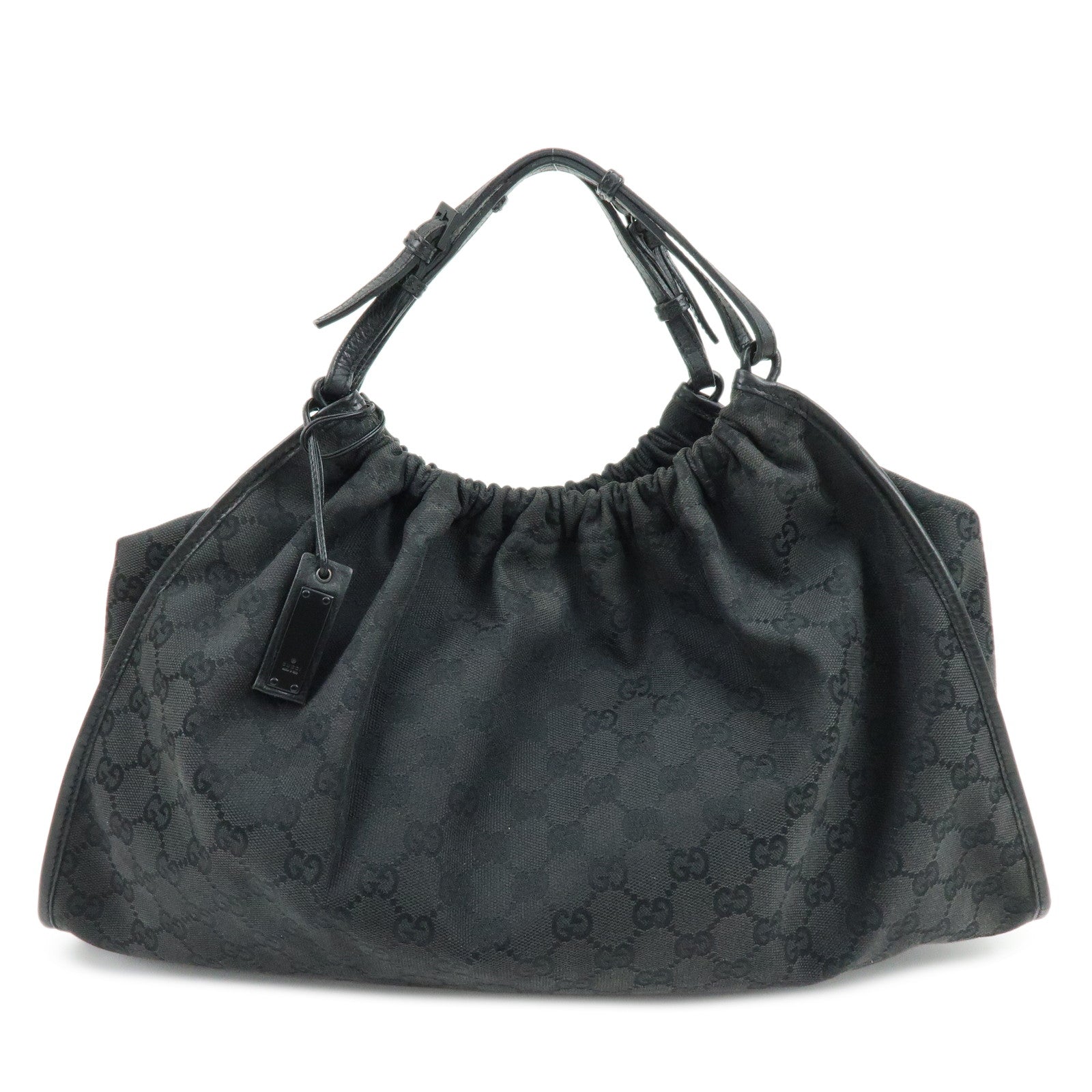 GUCCI GG Monogram Canvas Leather Tote Bag Hand Bag Black 76554