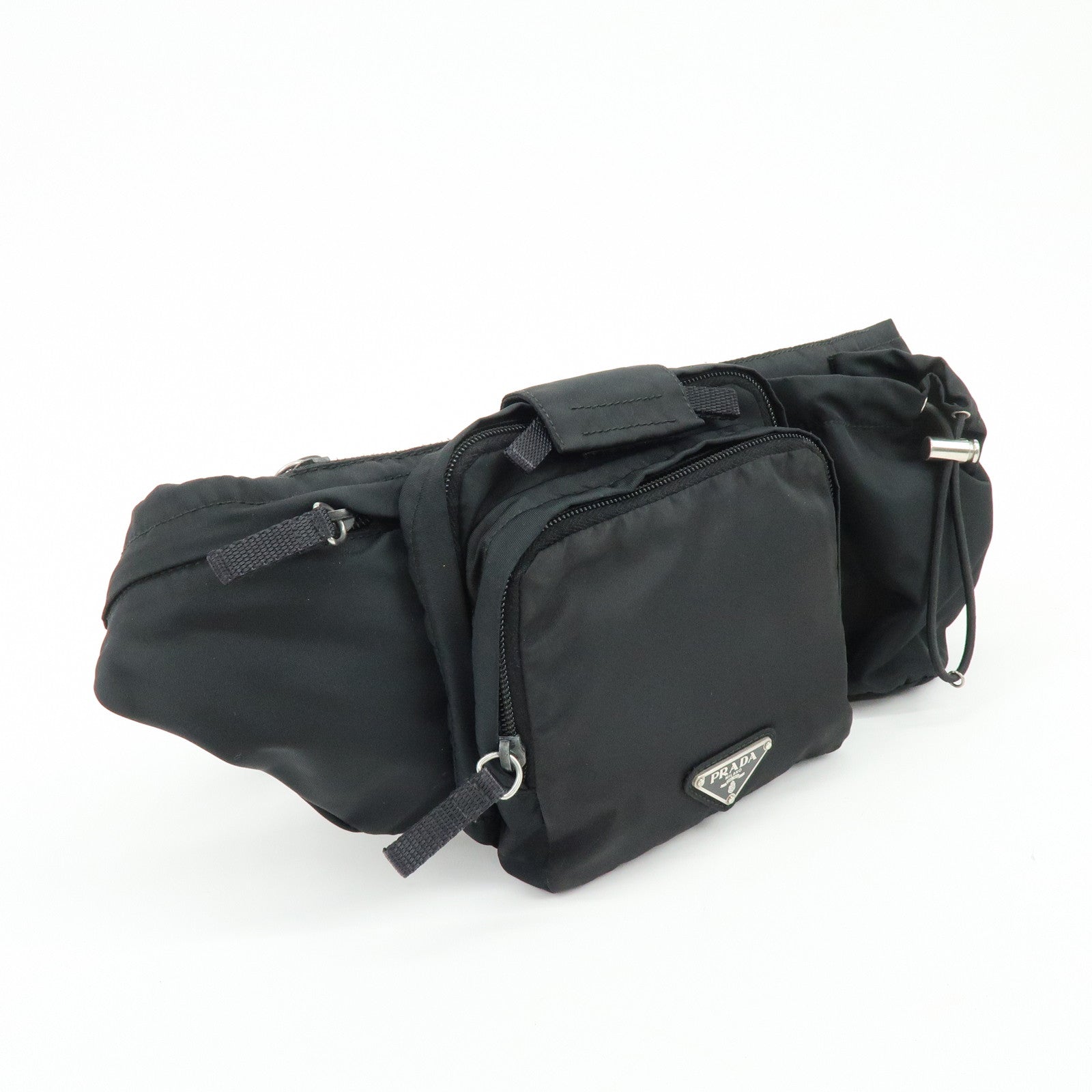 PRADA Triangle Logo Nylon Waist Bag Body Bag Black VA0056