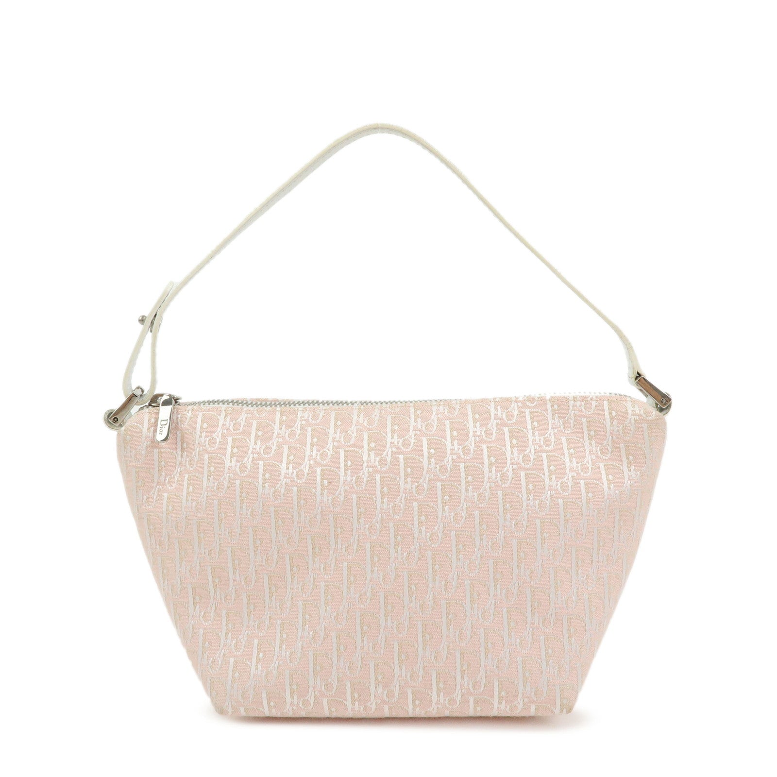Christian Dior Trotter Canvas Leather Pouch Hand Bag Pink White