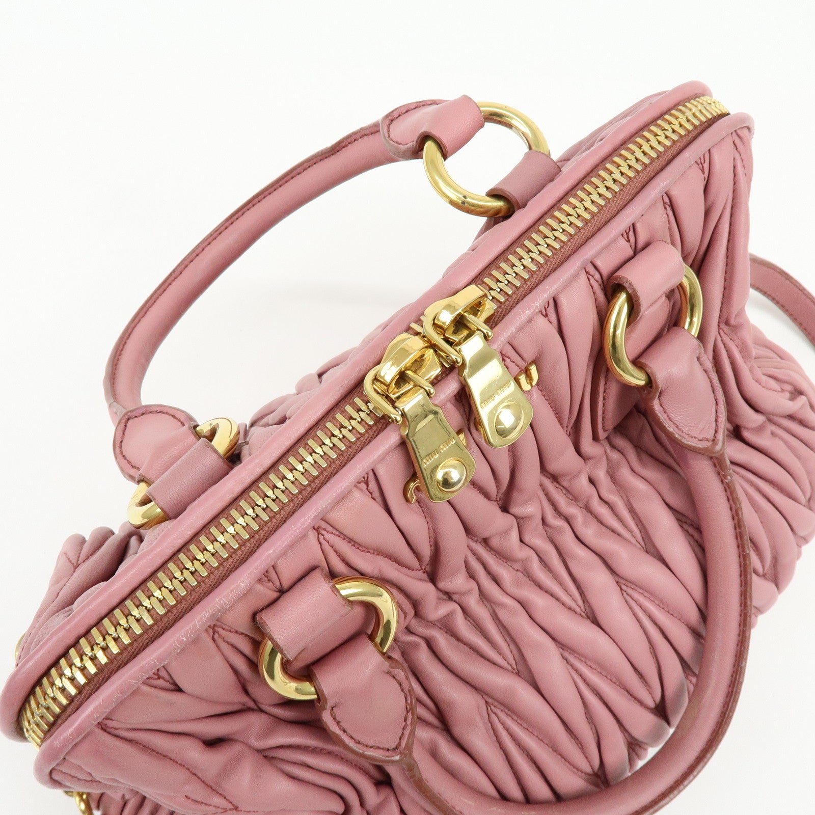 MIU MIU Matelasse Nappa Leather 2Way Hand Bag Shoulder Bag Pink RLN059