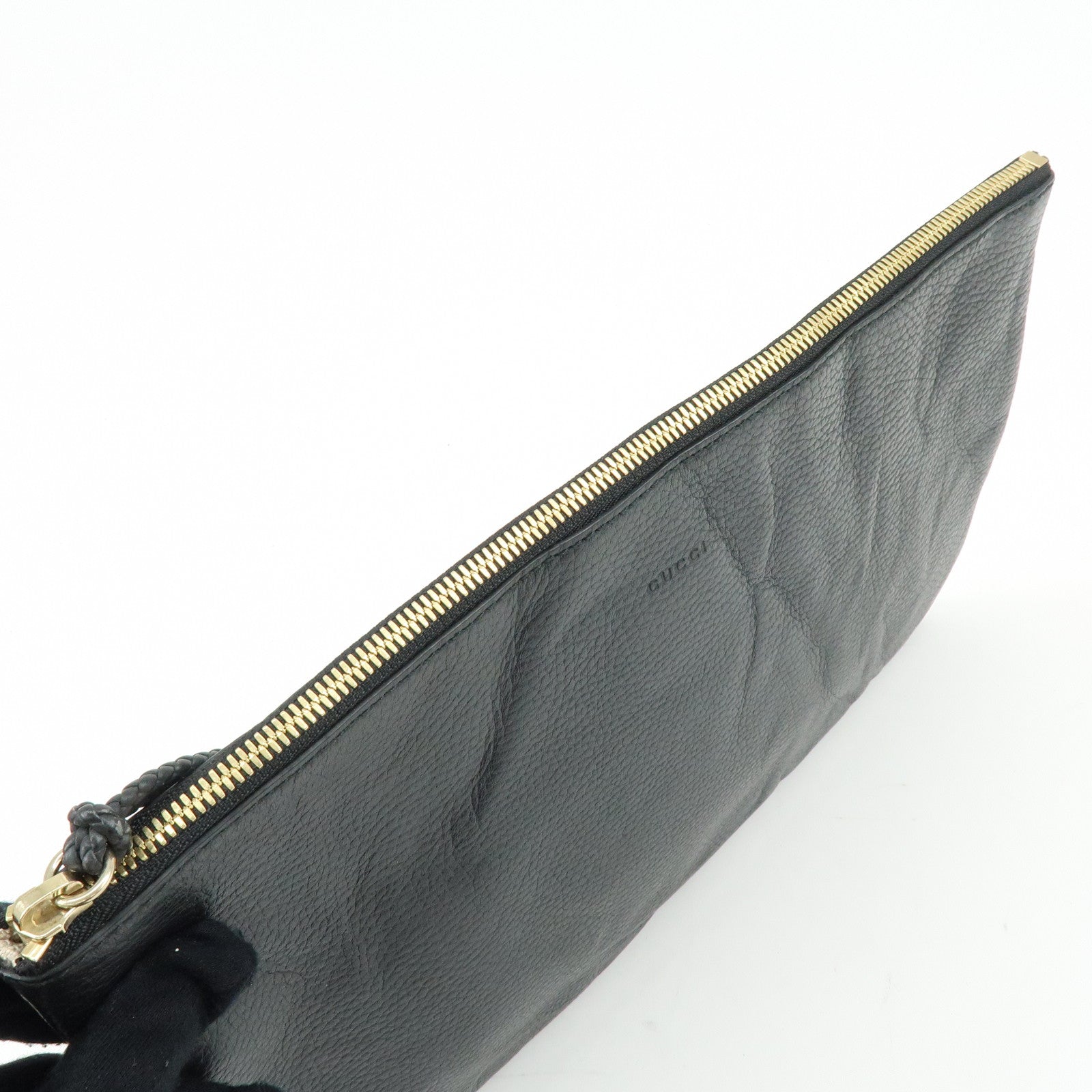 GUCCI Bamboo Leather Clutch Bag Flat Pouch Black 449653