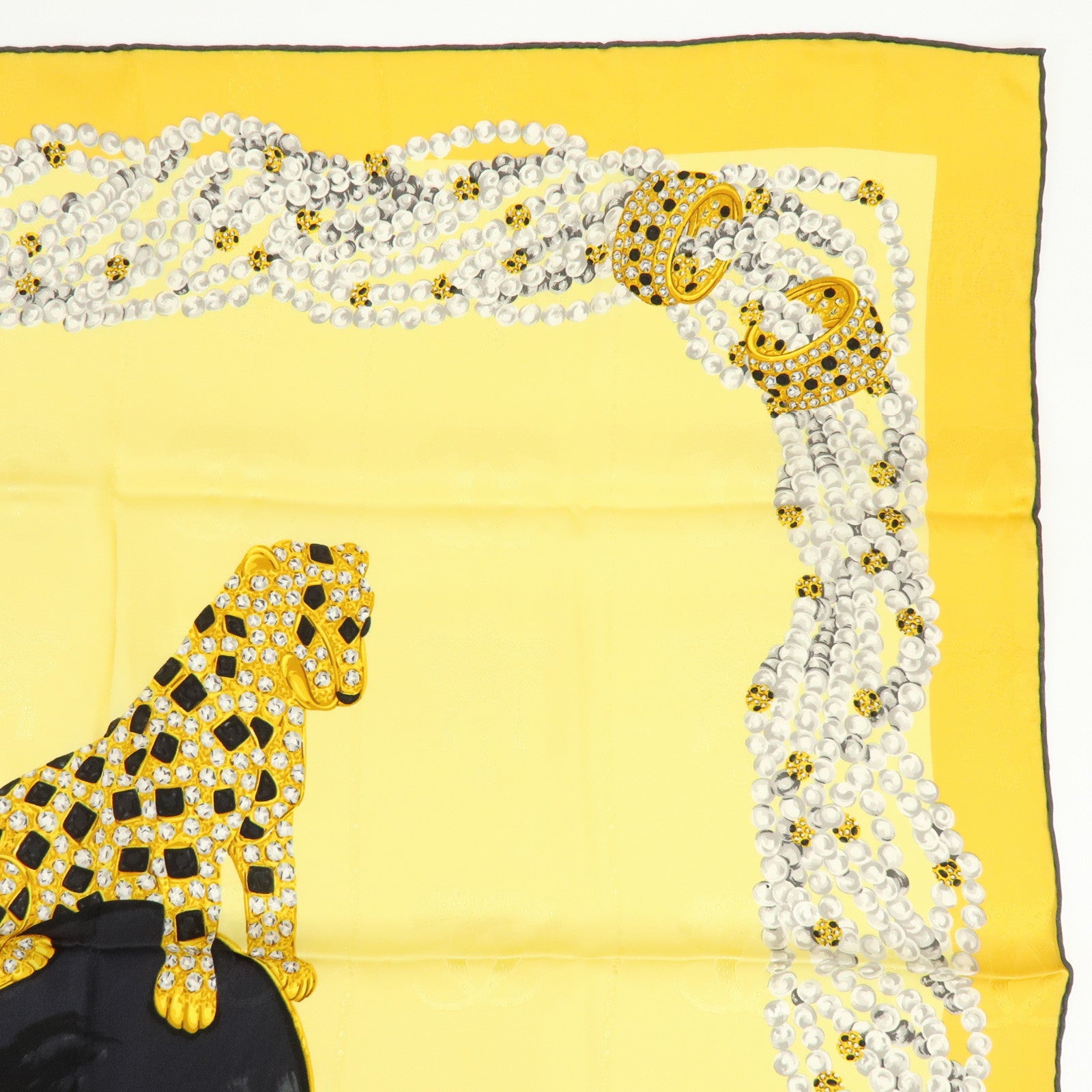 Cartier Lot of 2 Silk 100% Scarf Classic Chain Leopard Yellow Red White