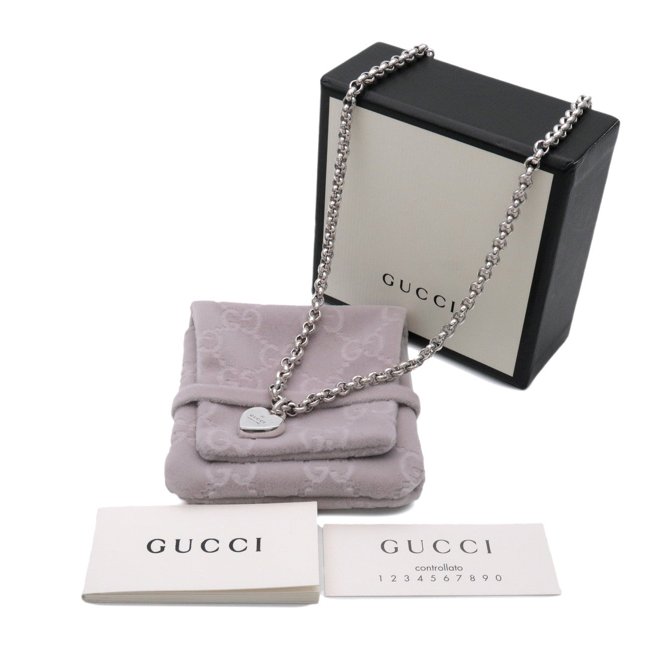 GUCCI Logo Trademark Heart Pendant Necklace SV925 Silver