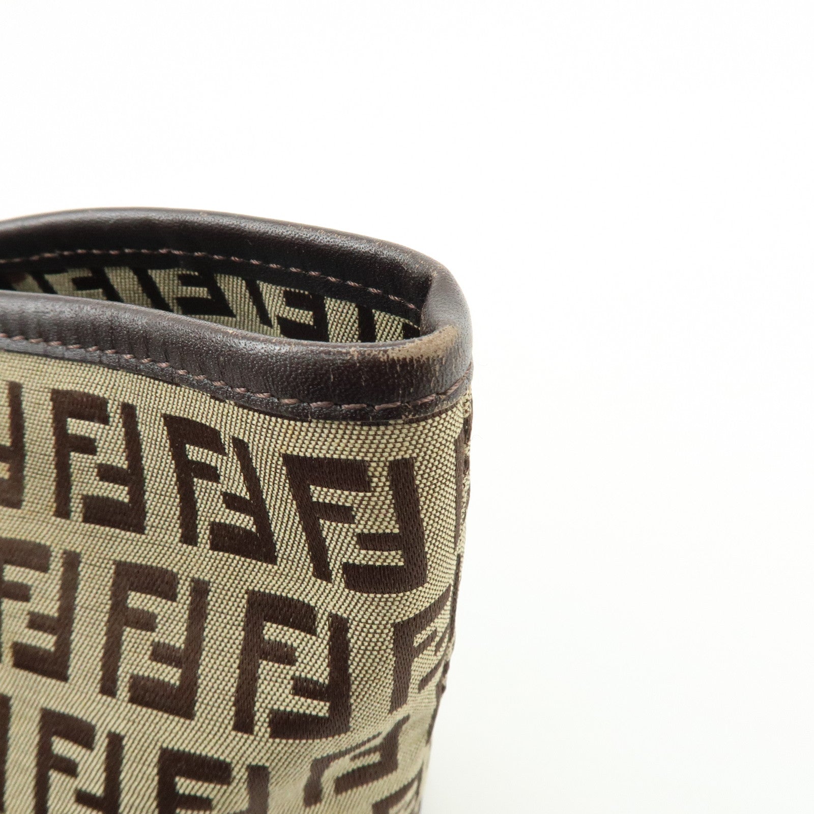 FENDI Zucchino Canvas Leather Tote Bag Hand Bag Shoulder Bag Brown