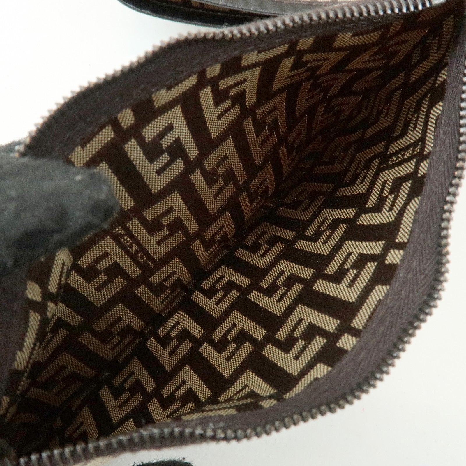 FENDI Zucchino Canvas Leather Tote Bag Shoulder Bag Brown