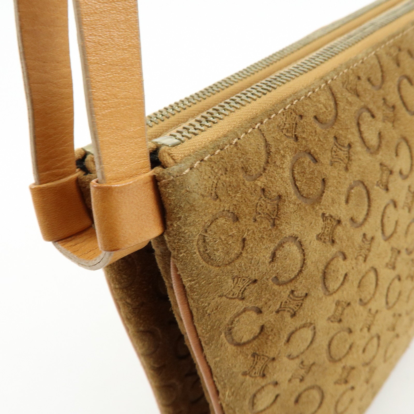CELINE C Macadam Suede Leather Shoulder Bag Hand Bag Brown