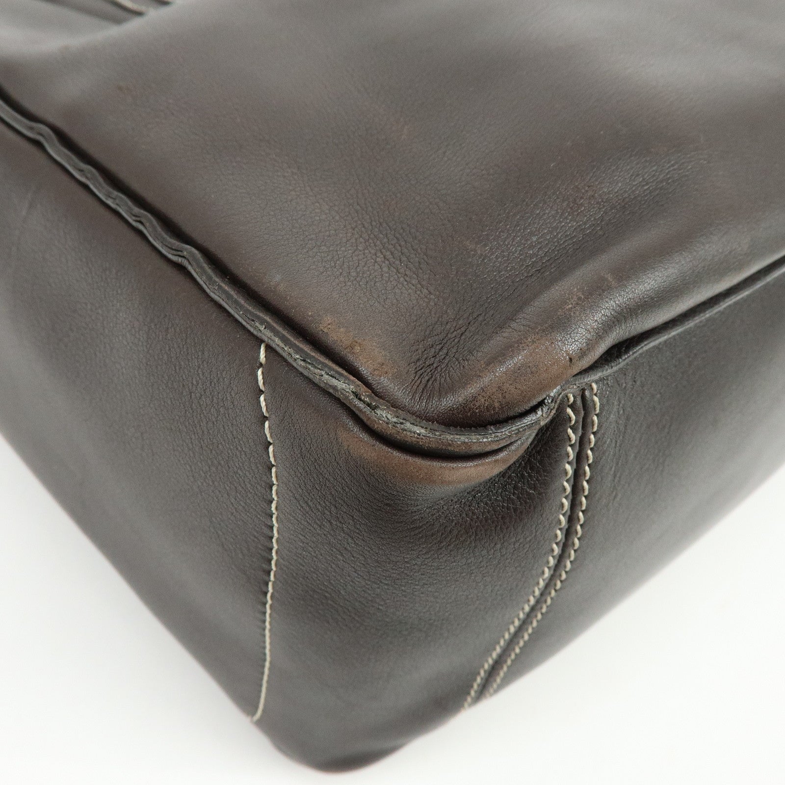 CELINE Macadam Boogie Bag Hand Bag Tote Bag Brown White Sticth