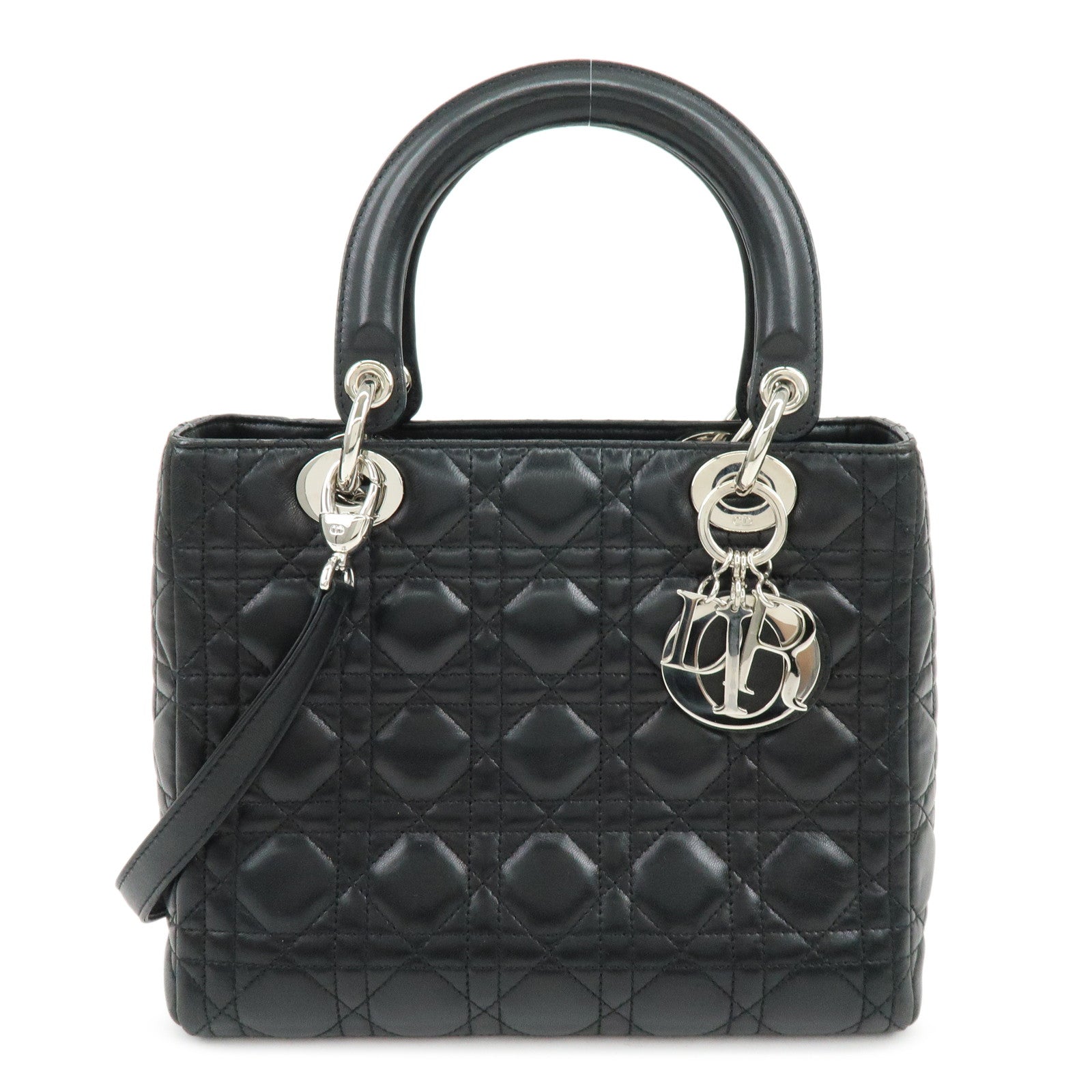 Christian Dior Lady Dior Cannage Leather 2Way Hand Shoulder Bag Black