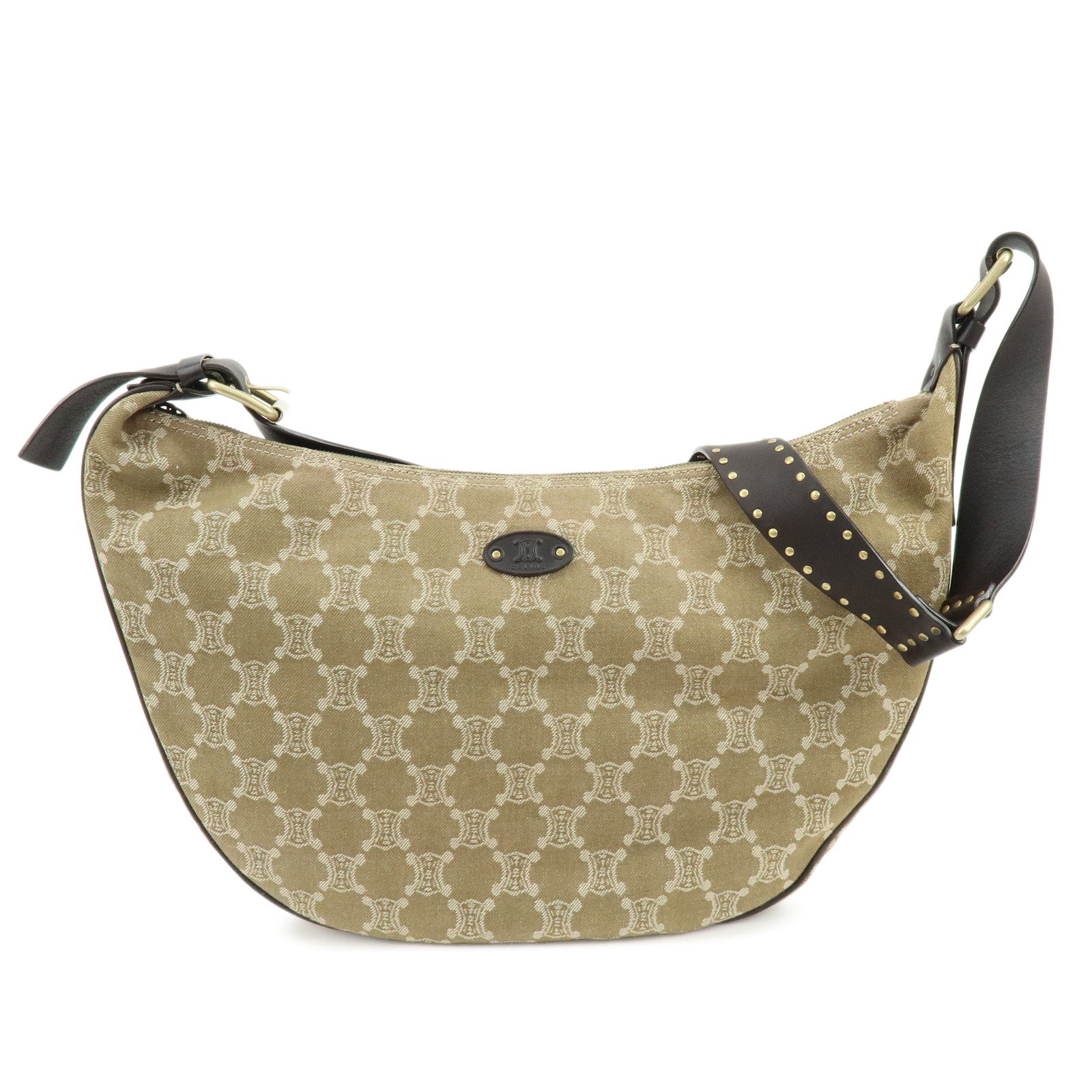 CELINE Macadam Canvas Leather Shoulder Bag Crossbody Bag Beige