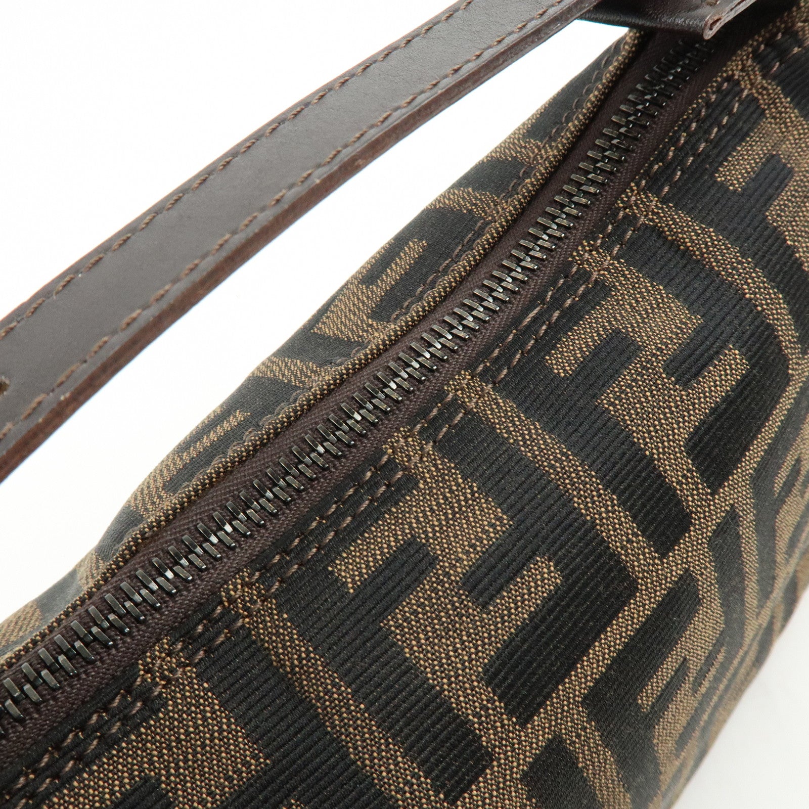 FENDI Zucca Canvas Leather Mini Pochette Pouch Hand Bag Brown 8N0001