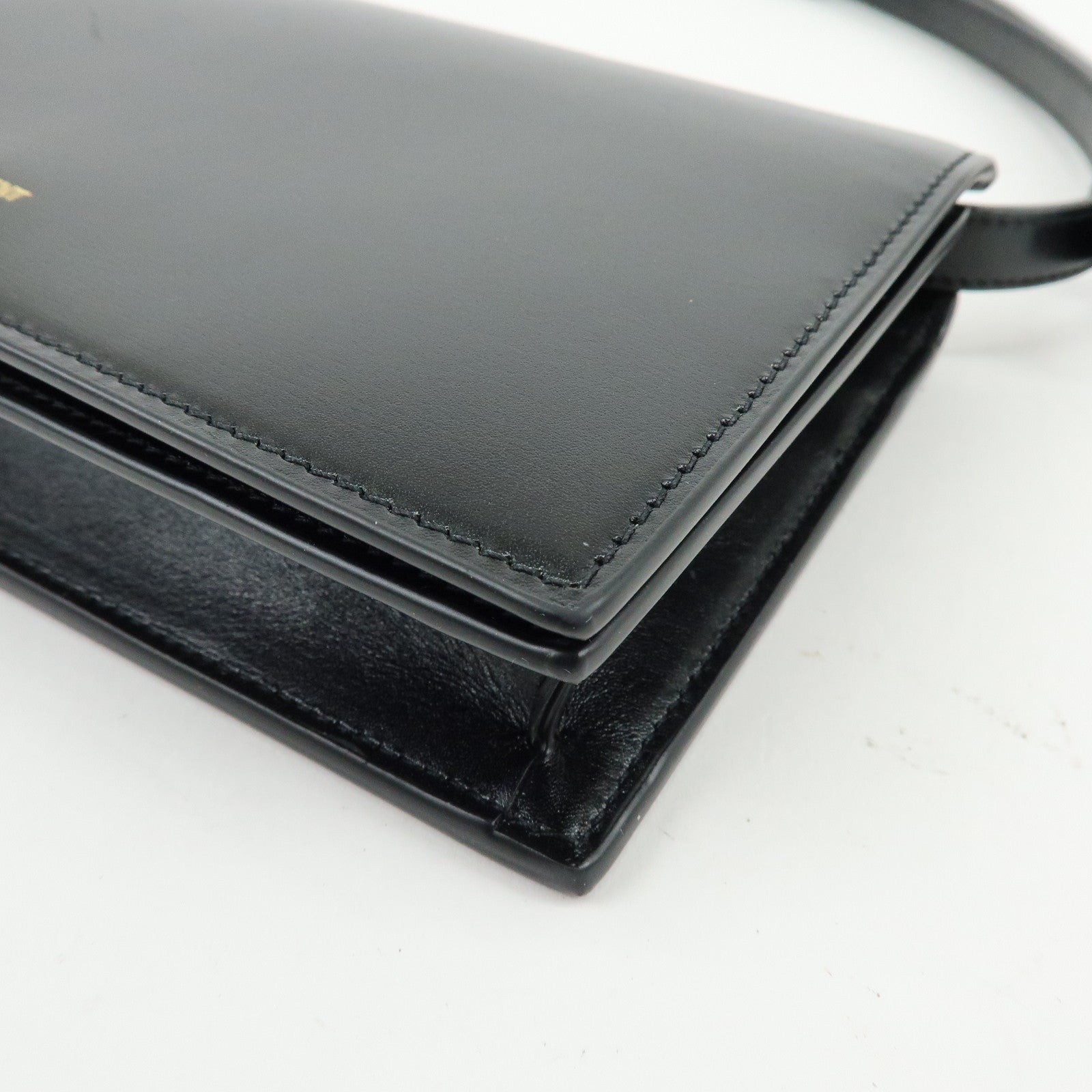SAINT LAURENT PARIS Calf Leather Flap Shoulder Bag Black 769162