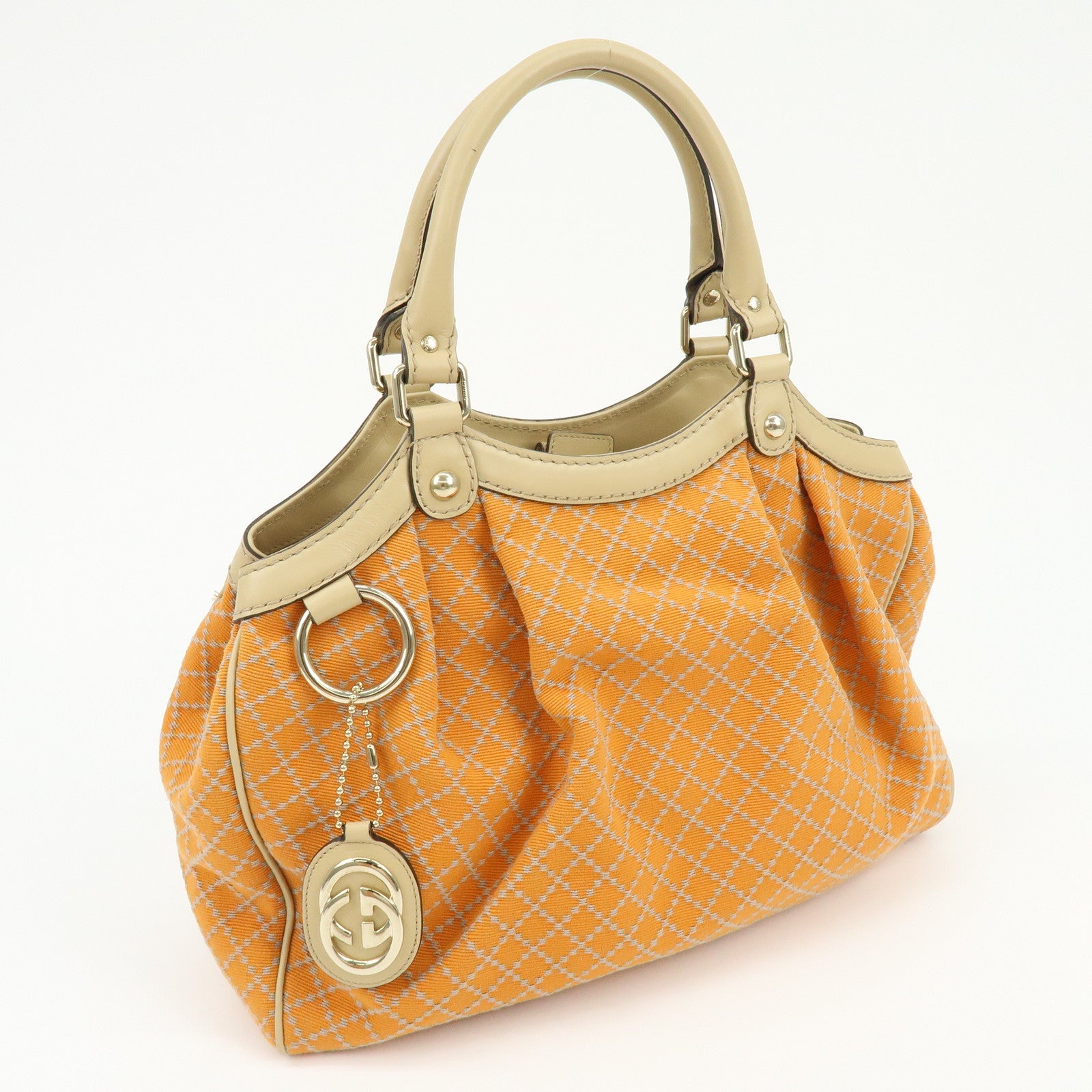 GUCCI Sukey Interlocking G Diamante Canvas Leather Hand Bag 211944