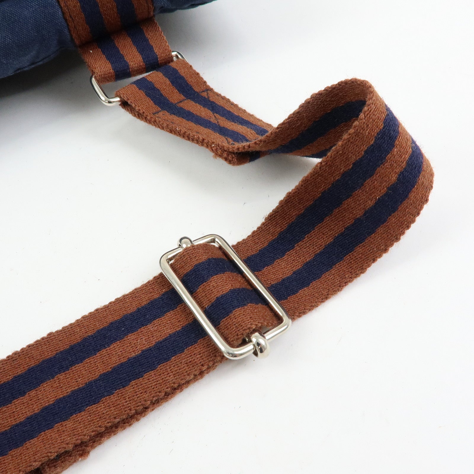 HERMES Besace MM Fourre Tout Canvas Shoulder Crossbody Bag Navy Brown