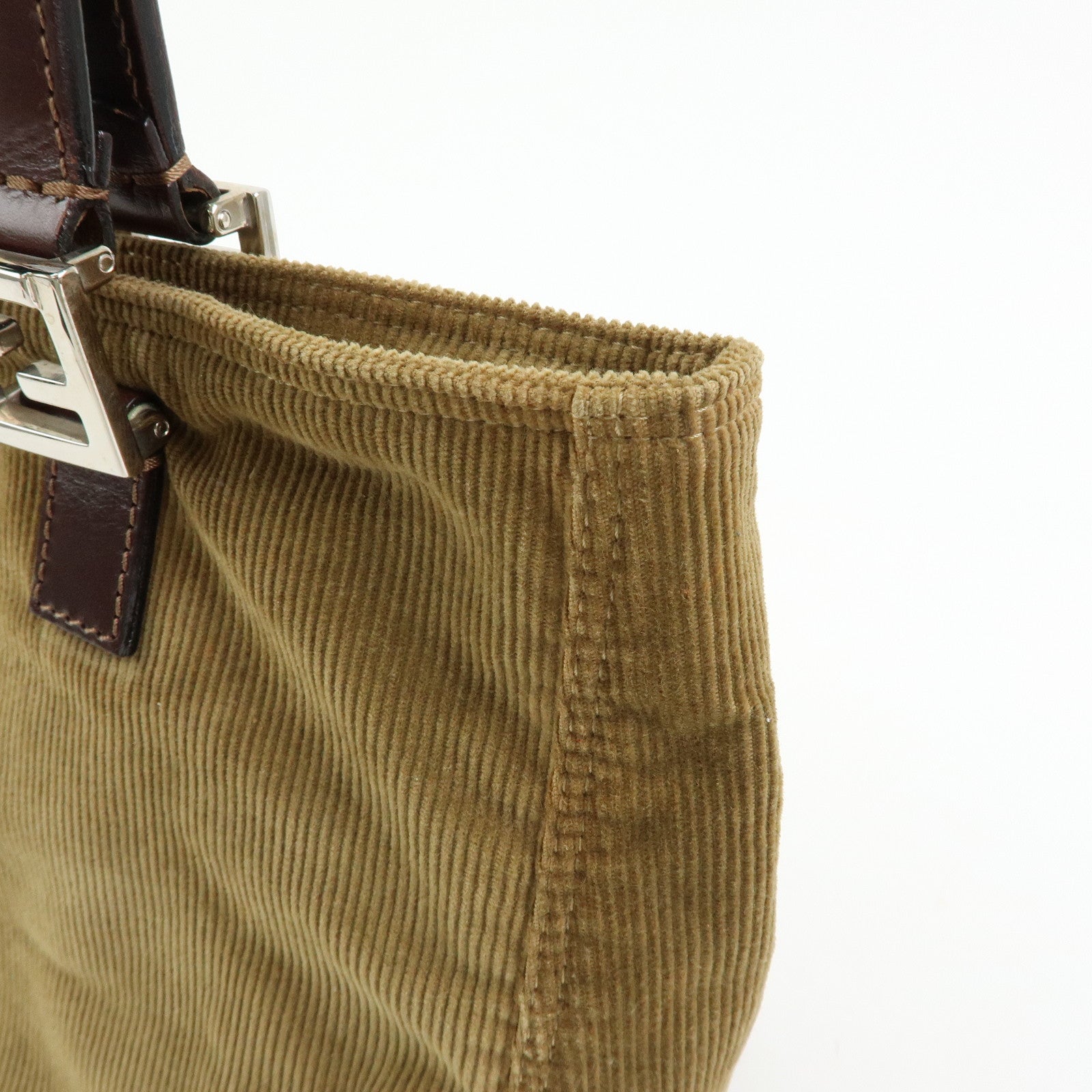 FENDI Corduroy Leather Hand Bag Mini Tote Bag Khaki 26693