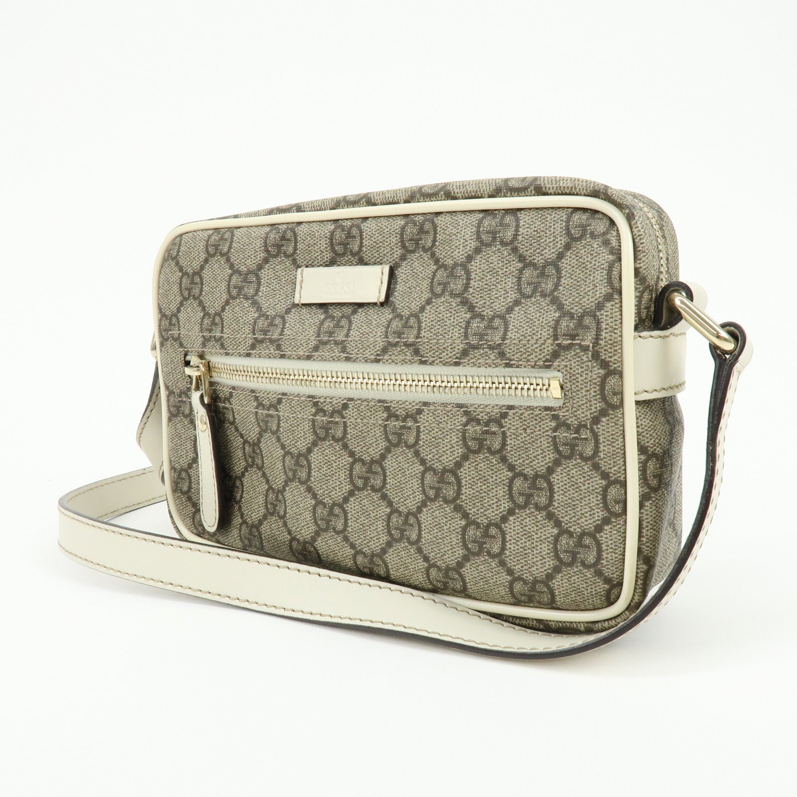 GUCCI GG Supreme Leather Shoulder Bag Crossbody Bag  Beige White 201447
