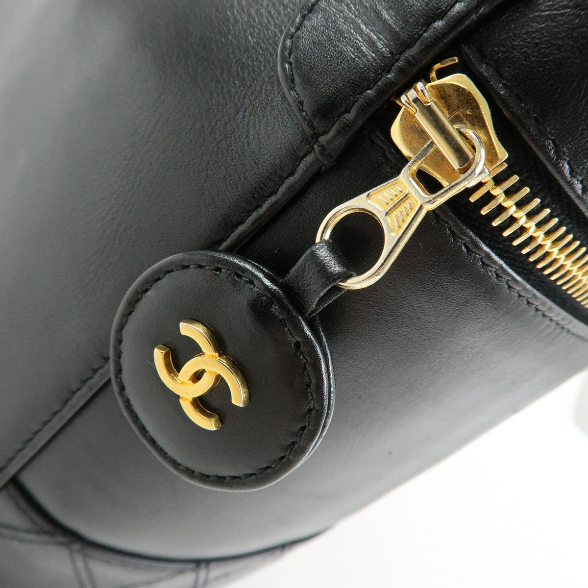 CHANEL Bicolore Lamb Skin Vanity Bag Hand Bag Black A01619