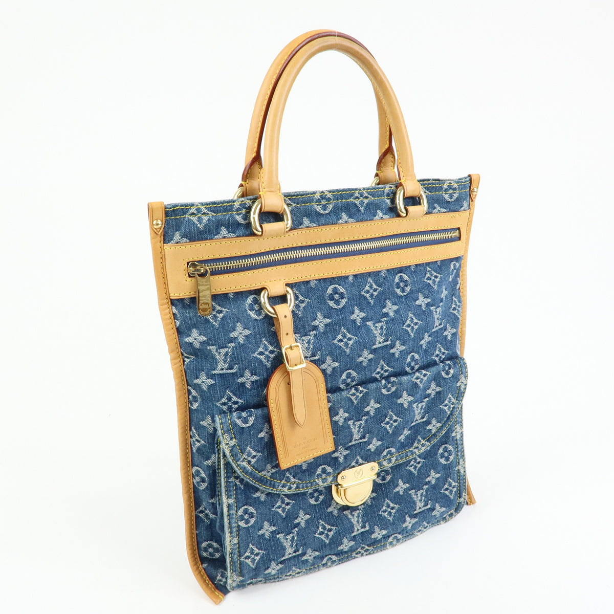 Louis Vuitton Monogram Denim Flat Shopper Tote Bag Blue M95018