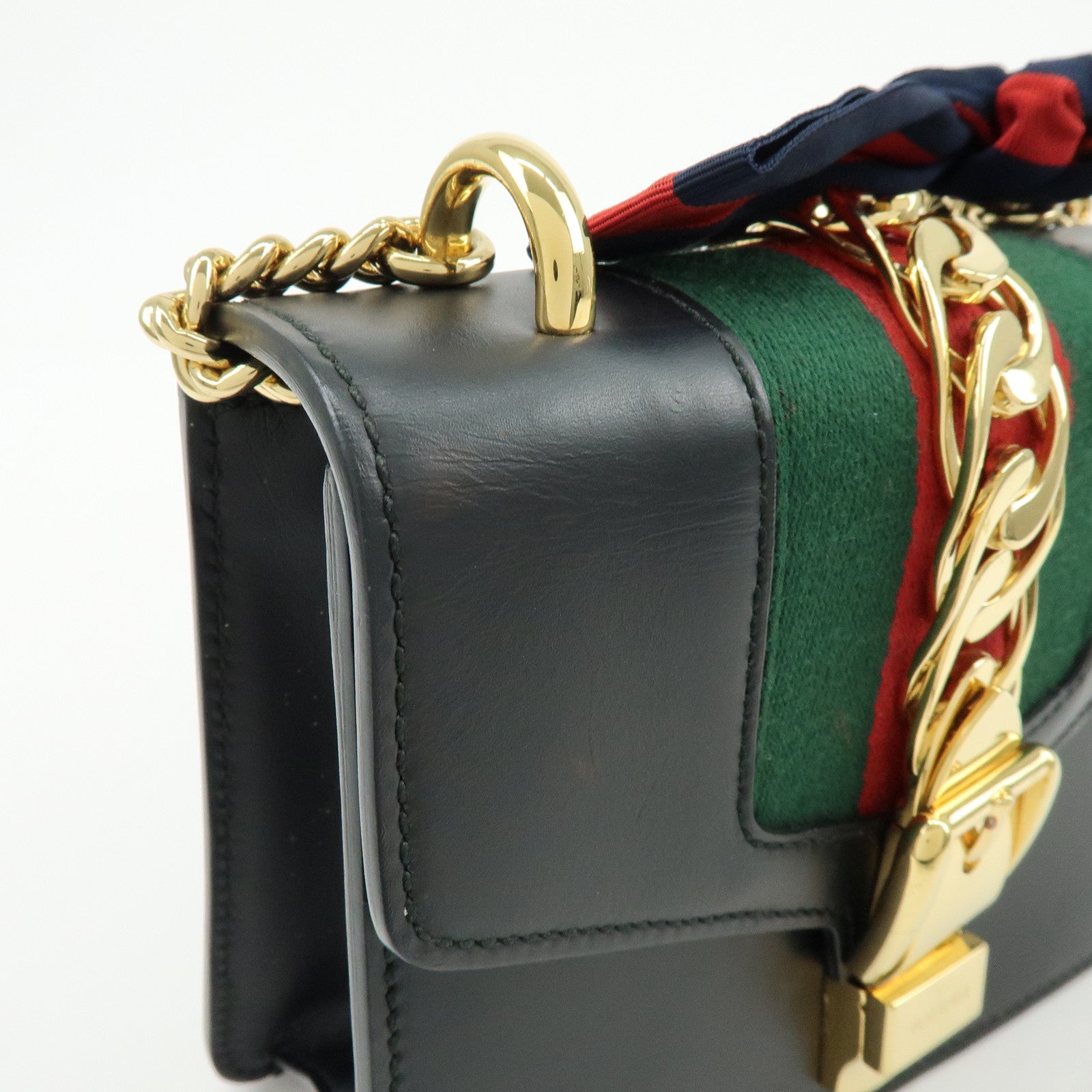 GUCCI Sylvie Sherry Calf Leather Chain Shoulder Bag Black 431666