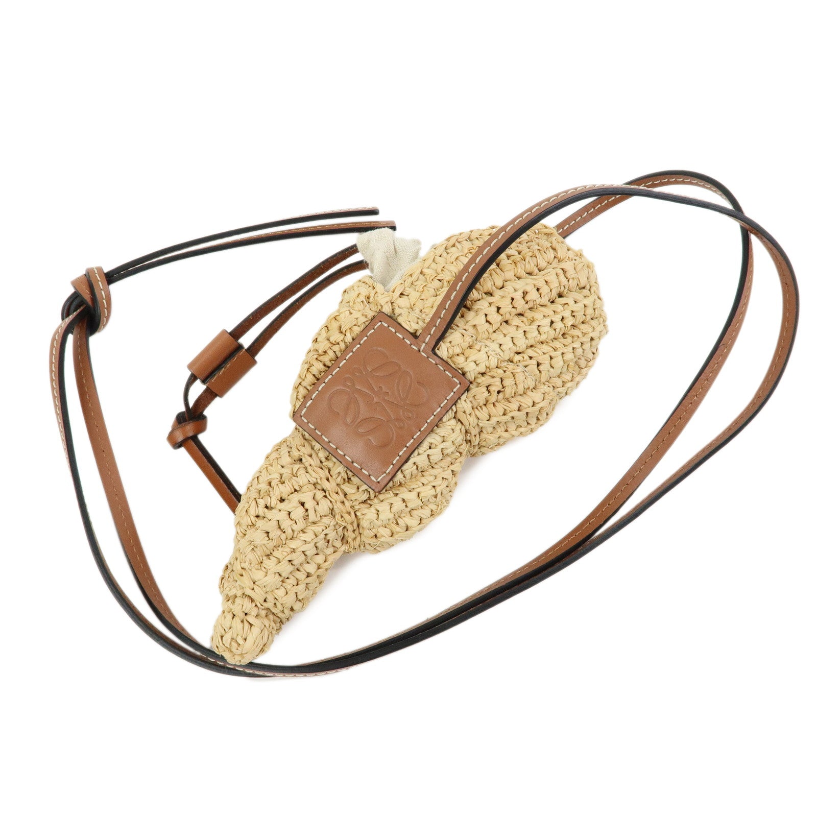LOEWE Anagram Raffia Leather Shoulder Bag Shell Motif