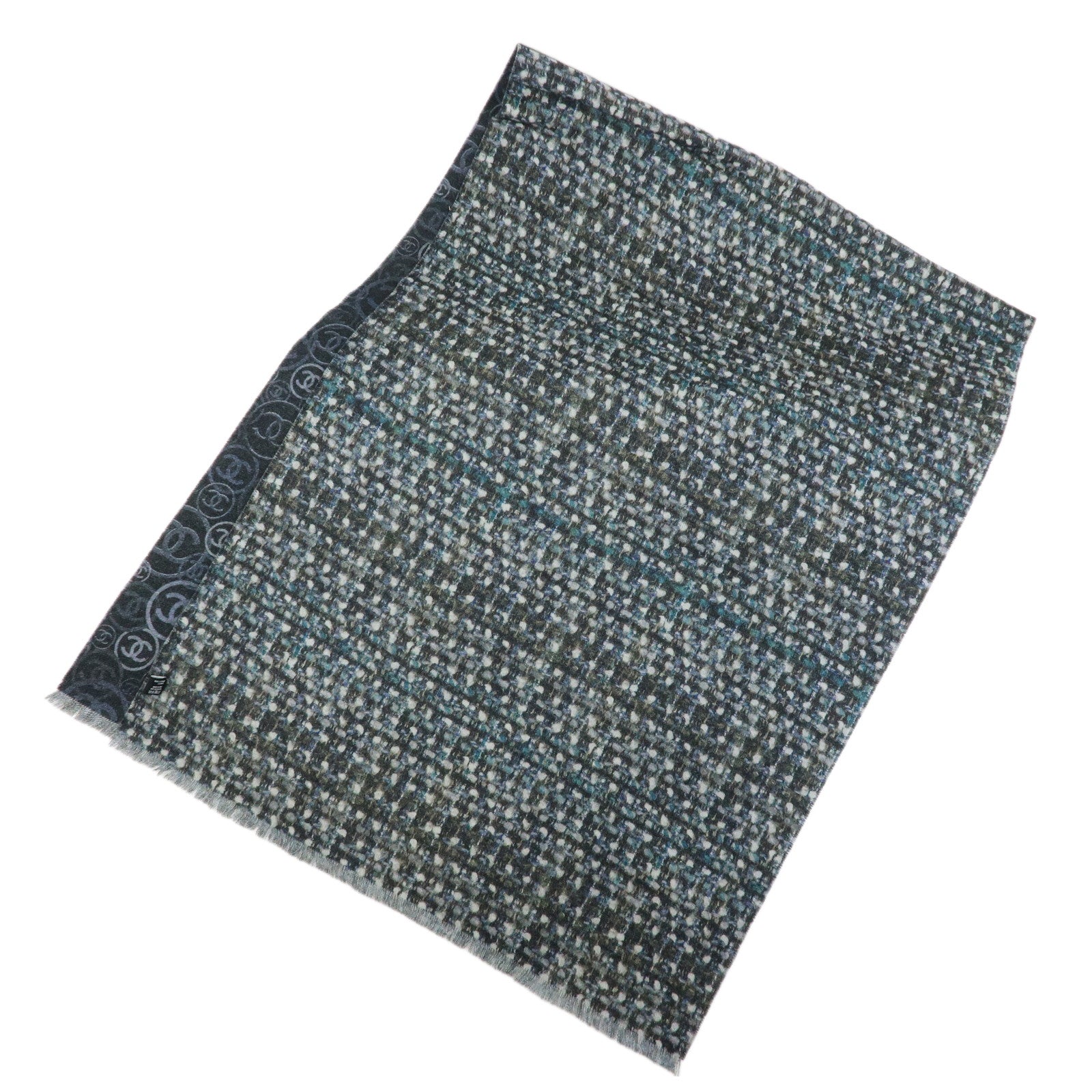 CHANEL COCO Mark Cashmere 100% Scarf Stole Shawl Navy