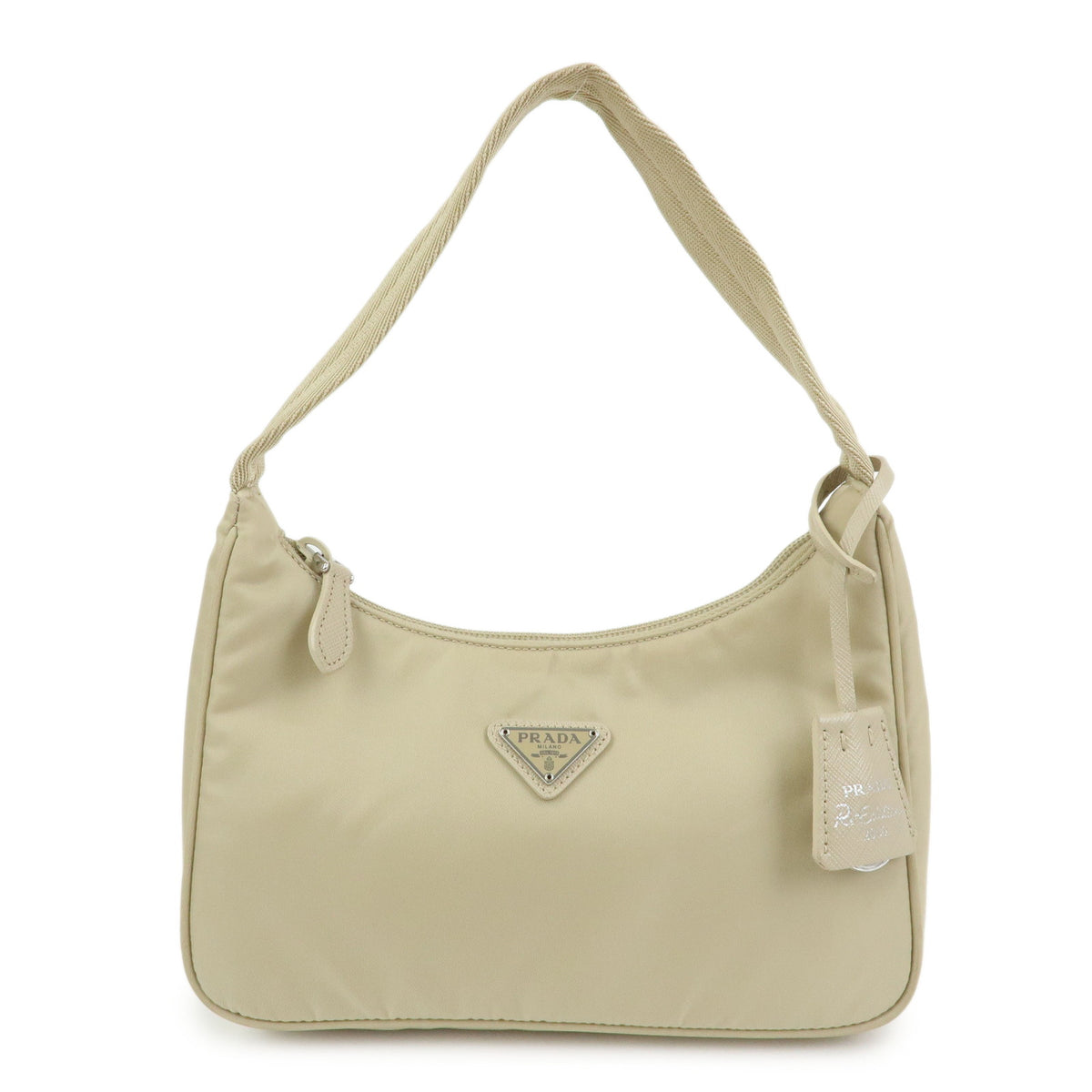 PRADA Triangle Logo Nylon Hand Bag Shoulder Bag Ivory 1NE515