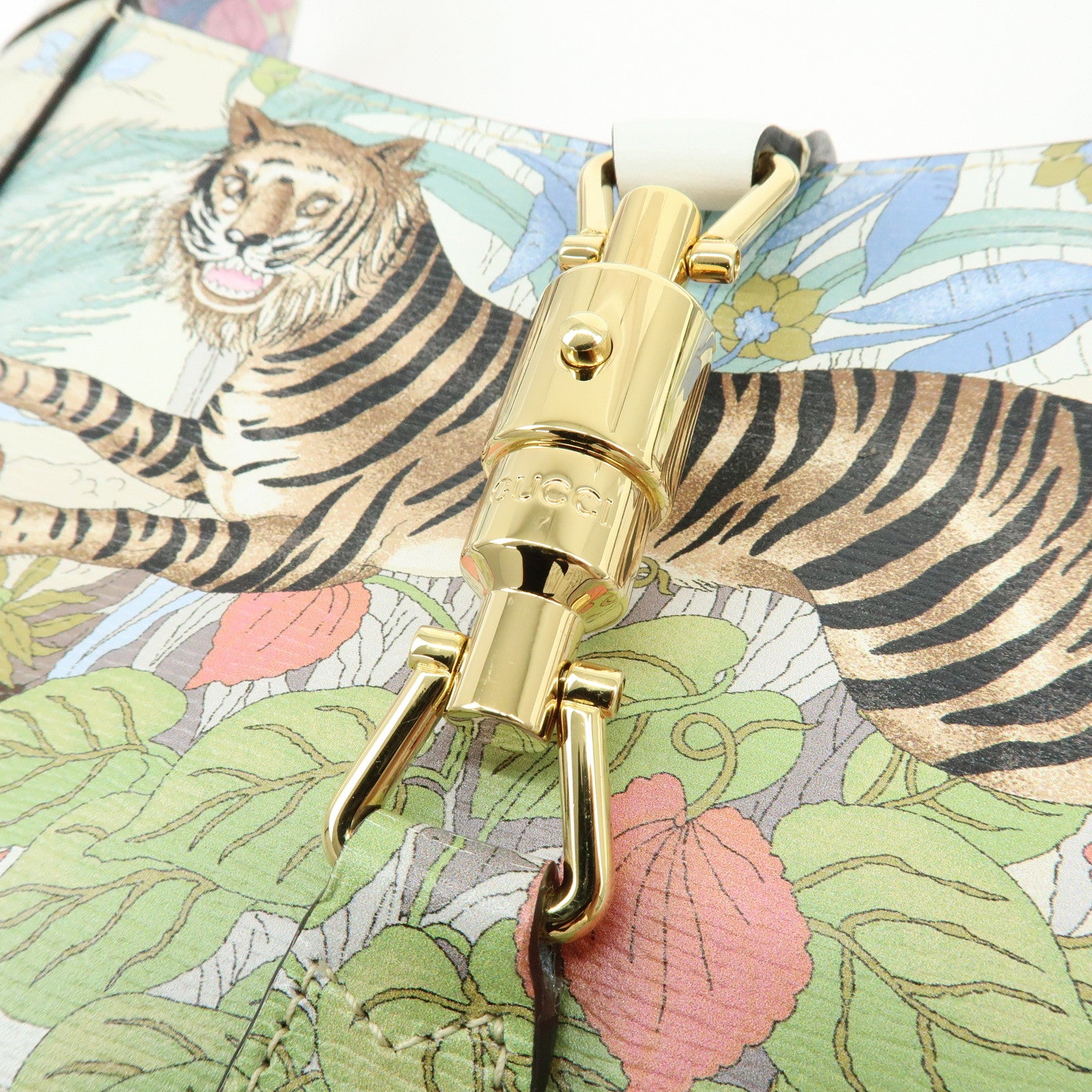 GUCCI Jackie 1961 Tiger Leather Shoulder Bag White Multicolor 636709
