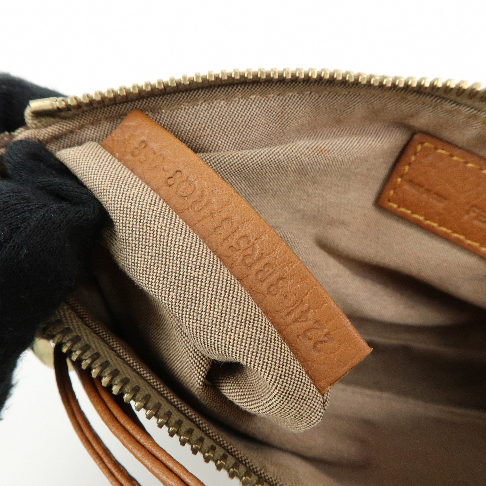 FENDI Zucchino Canvas Leather Hand Bag Accessory Pouch Beige 8BR513