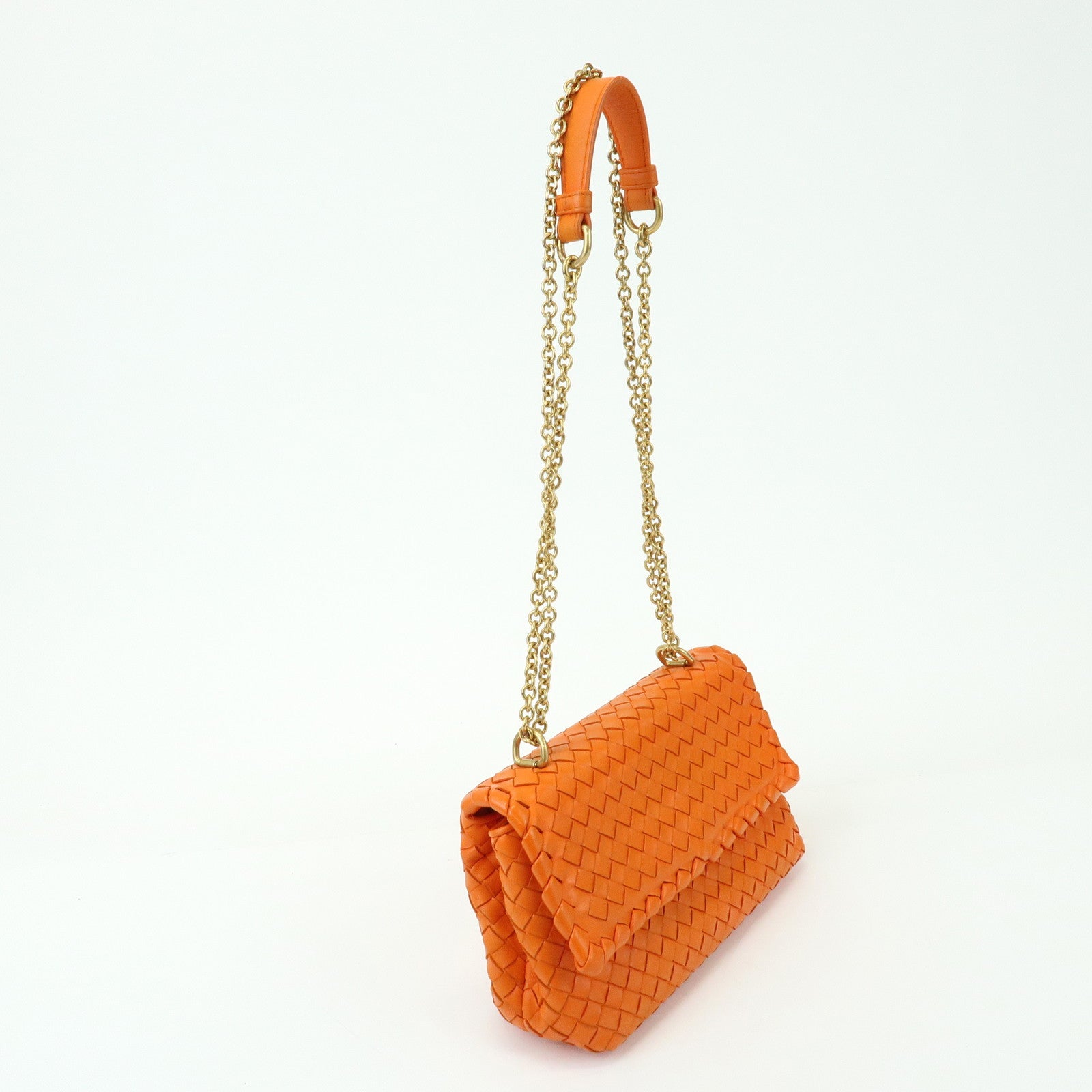 BOTTEGA VENETA Intrecciato Leather Chain Shoulder Bag Orange
