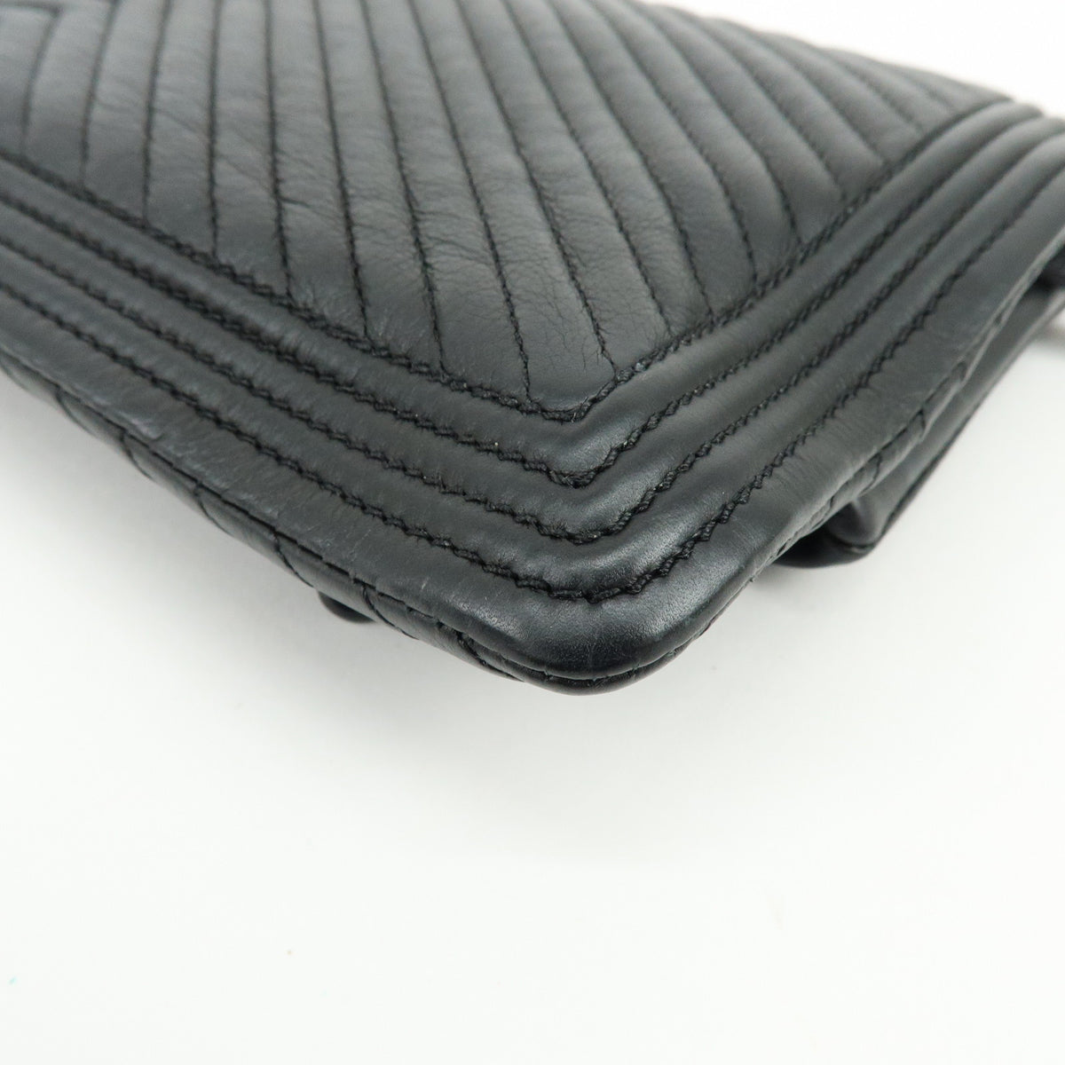 CHANEL Boy Chanel Chevron Calfskin Clutch Bag Black Silver