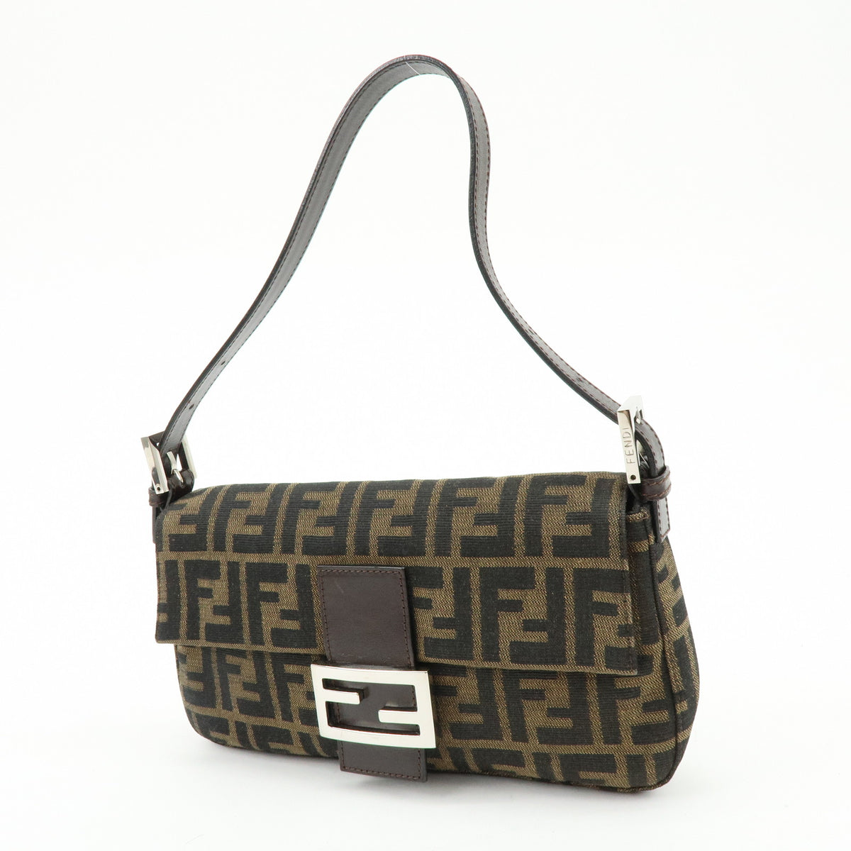 FENDI Mamma Baguette Jacquard Canvas Leather Shoulder Bag 26424