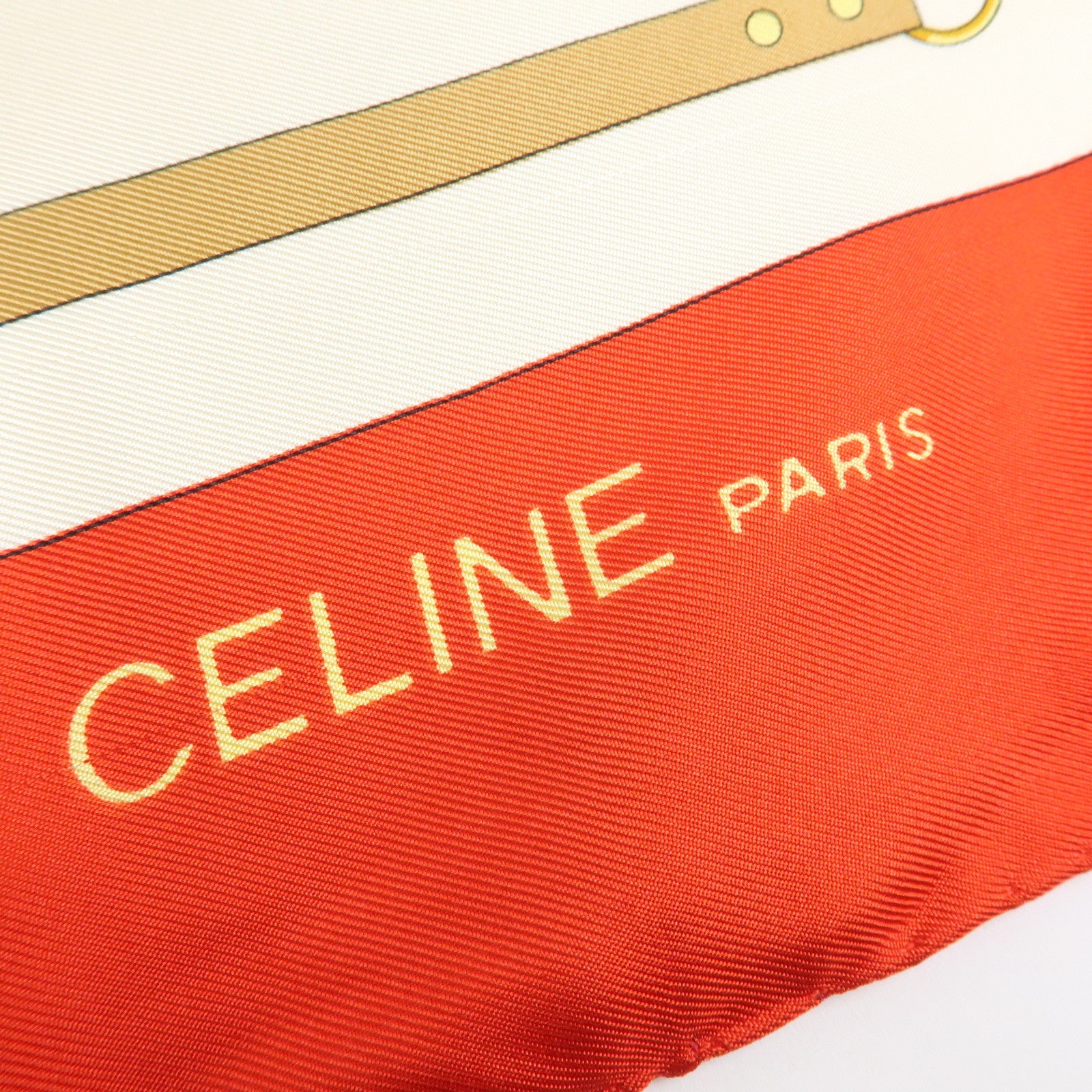 CELINE FENDI Lot of 2 Silk 100% Scarf Chain Motif Red White Blue