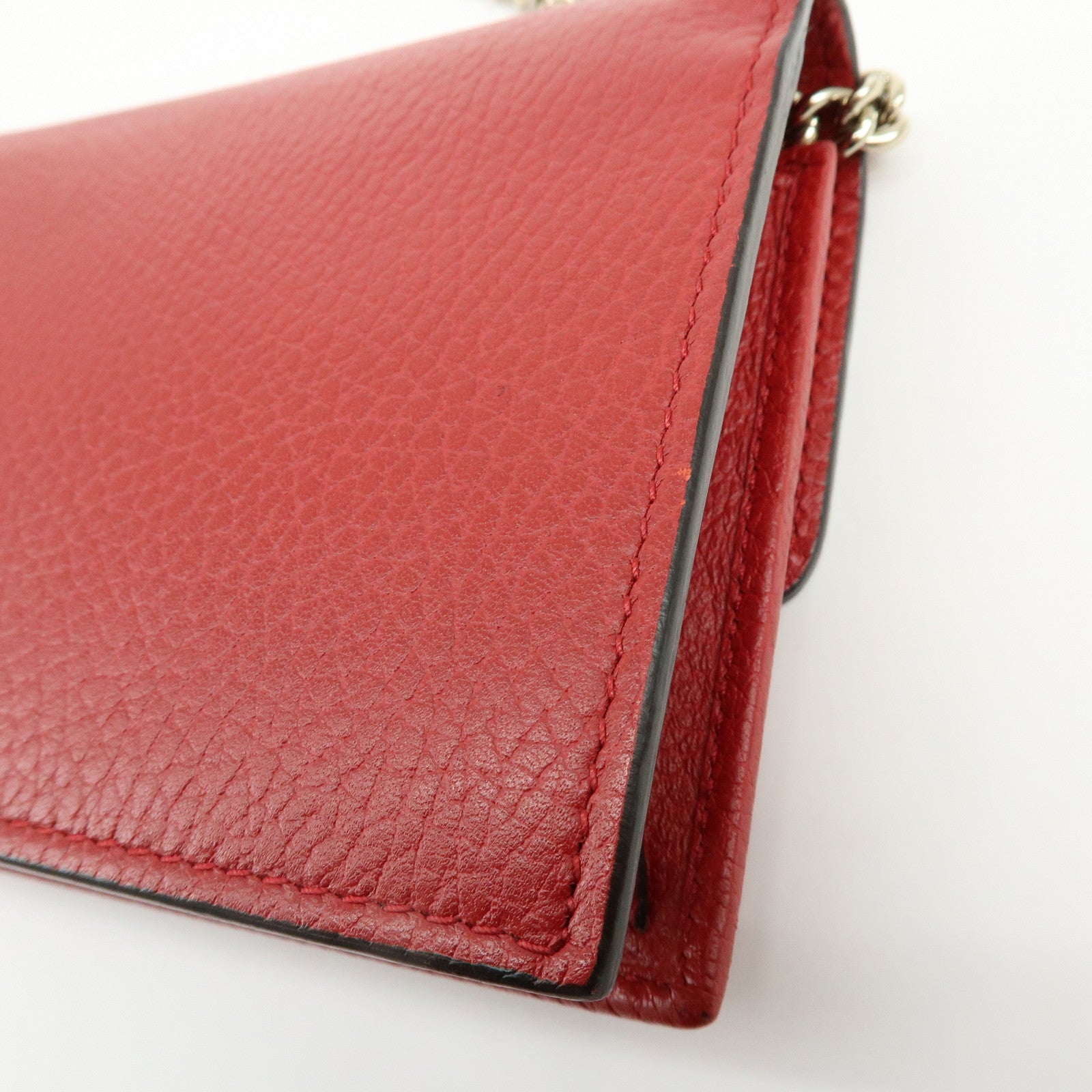 GUCCI Interlocking G Leather Chain Wallet Shoulder Bag Red 510314