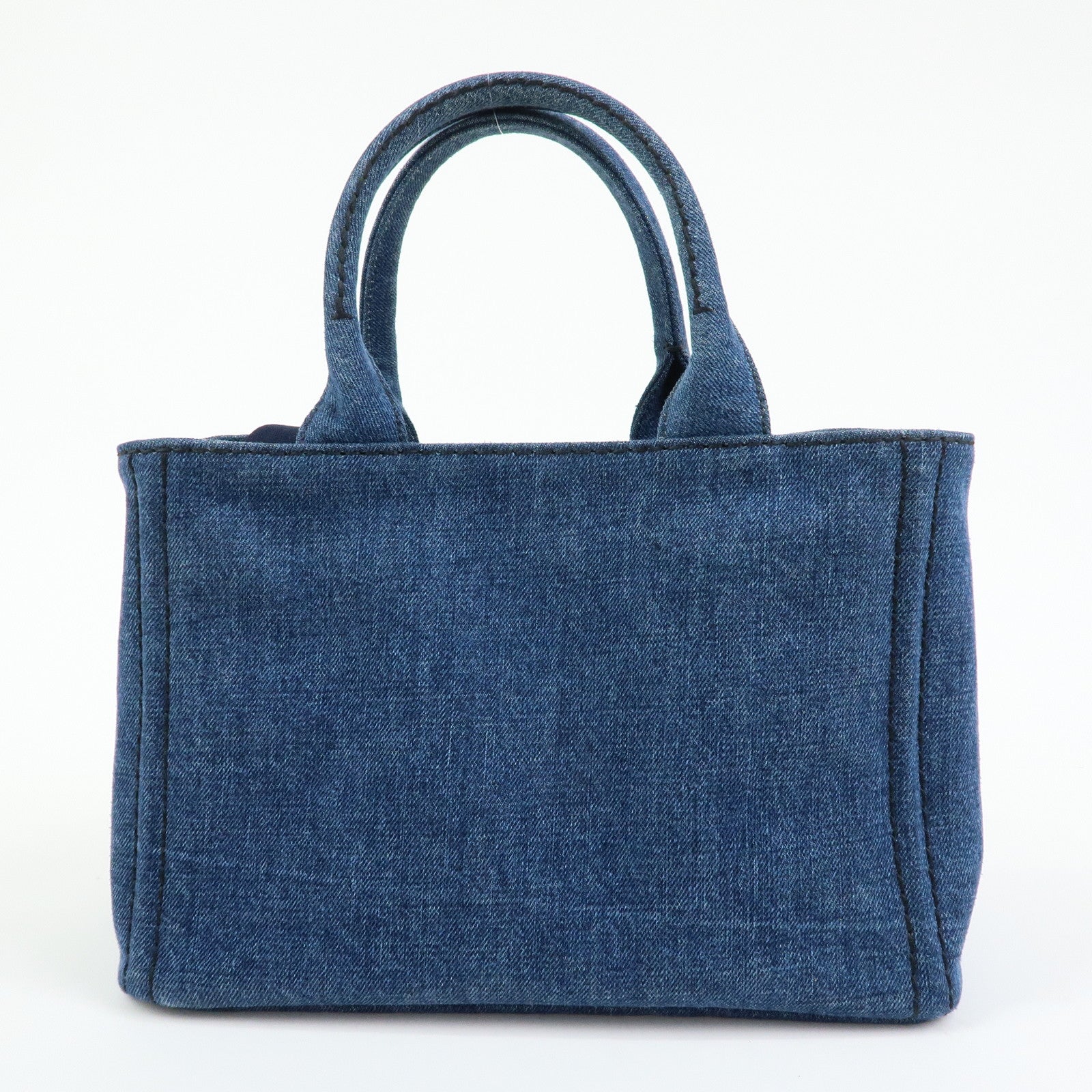 PRADA Triangle Logo Canapa Mini Denim 2Way Bag Hand Bag Blue 1BG439