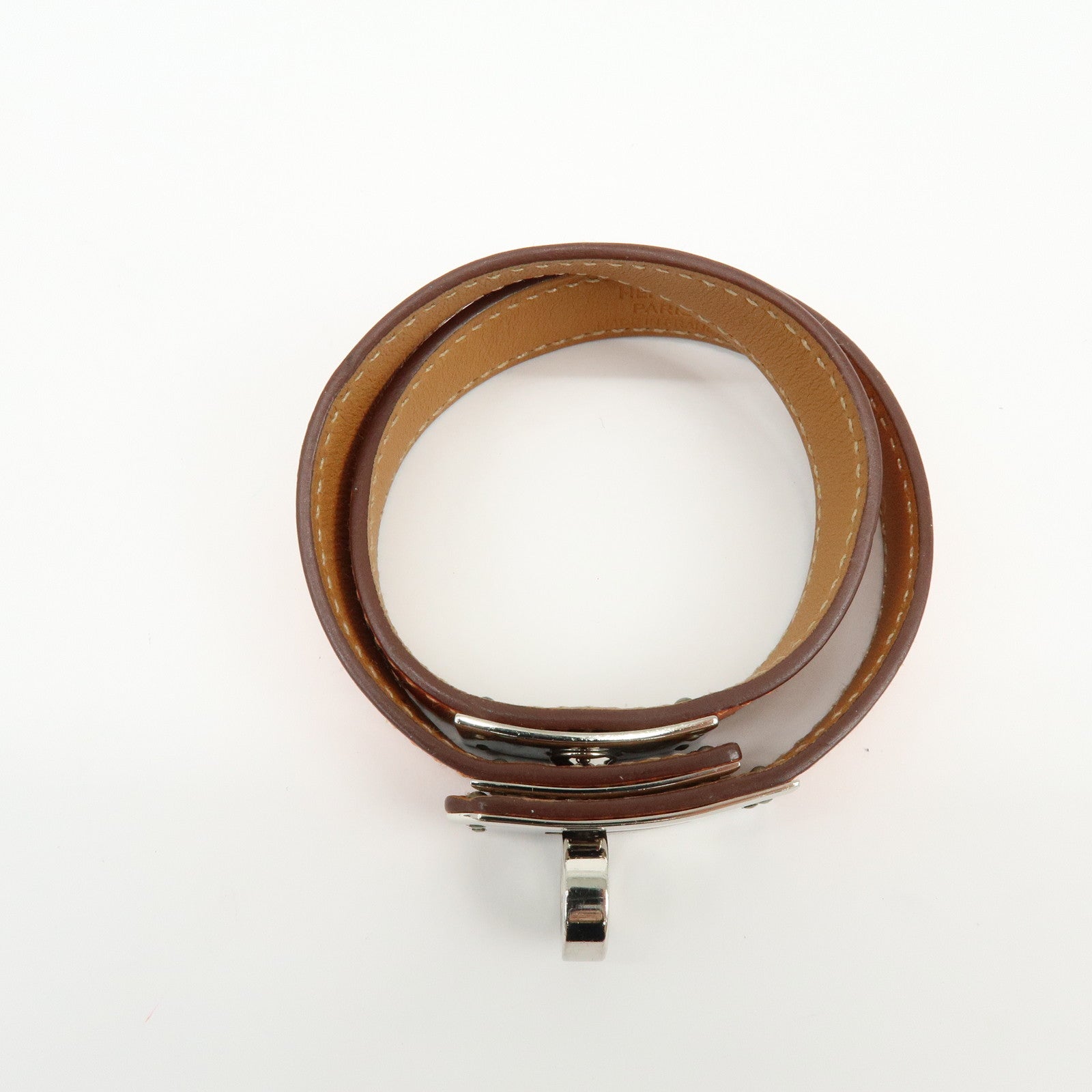 HERMES Kelly Double Tour Leather Bangle Bracelet ☐P Stamped Orange