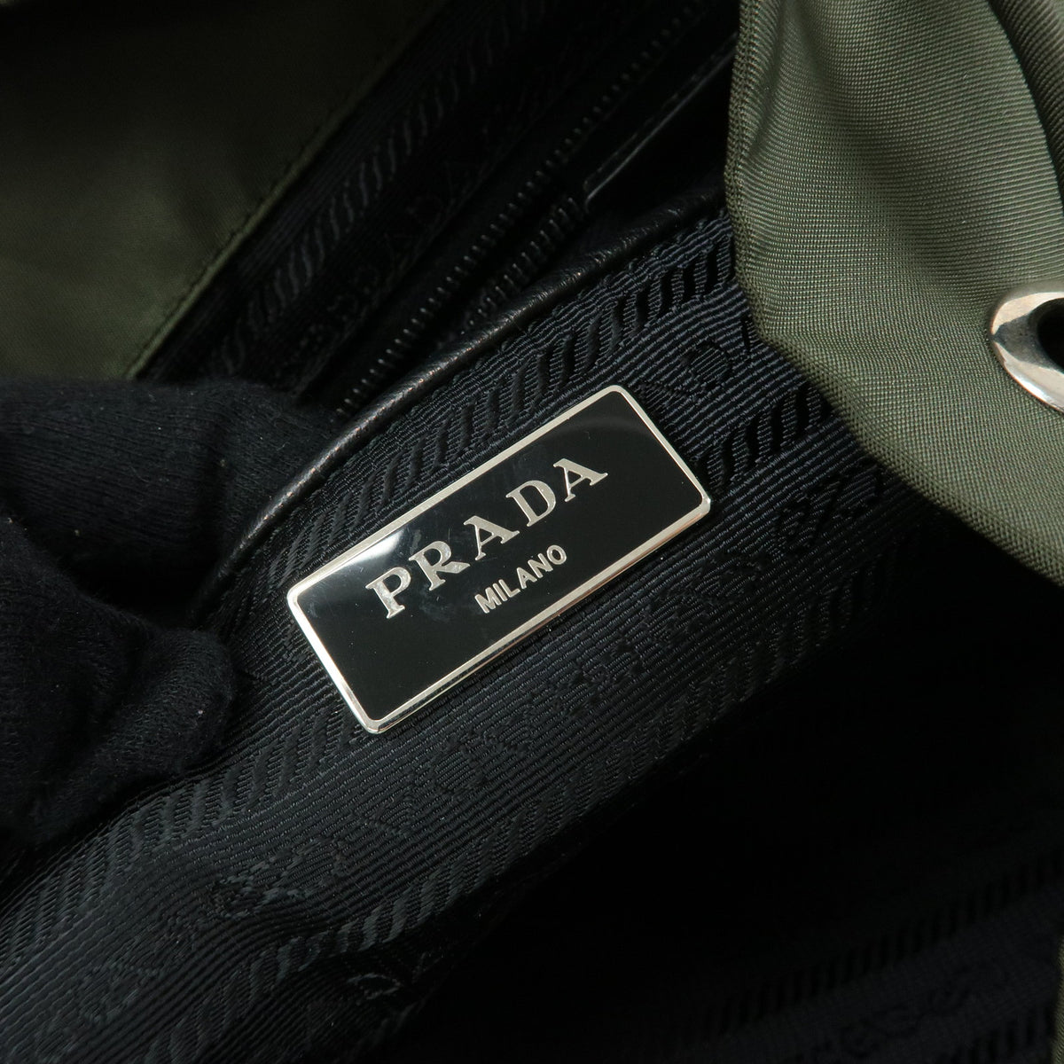 PRADA Triangle Logo Nylon Saffiano Leather Backpack Khaki 1BZ005
