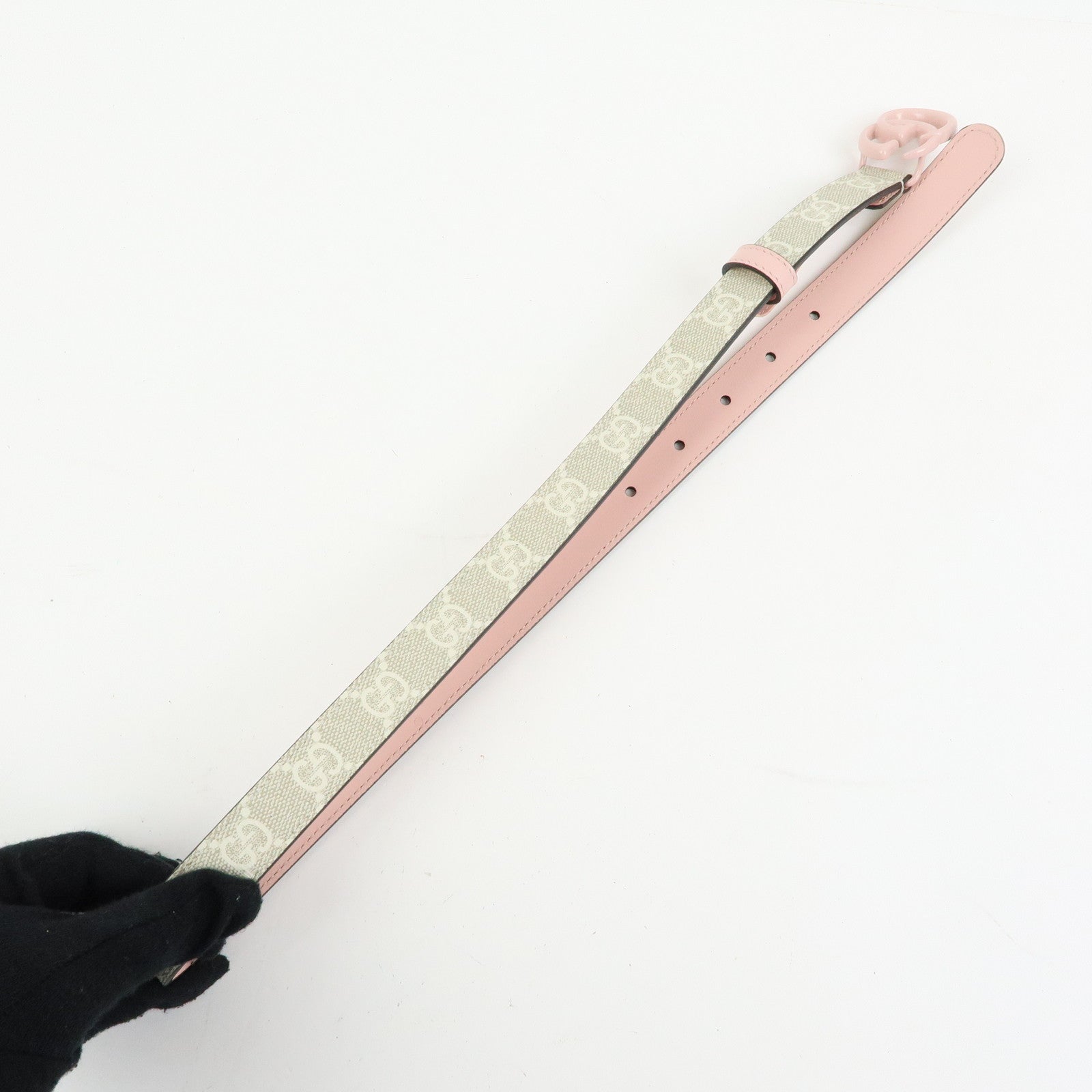 GUCCI Double G GG Spreme Leather Belt Greige White Pink 409417