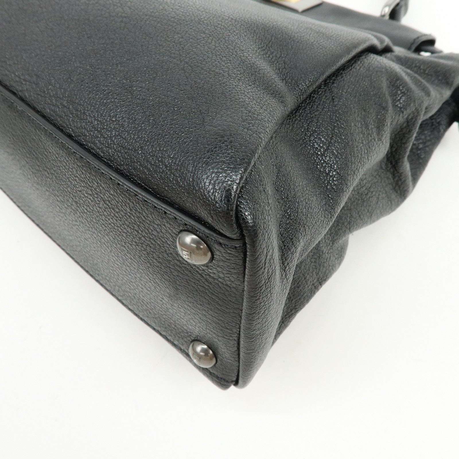 FENDI Peekaboo Leather 2Way Shoulder Bag Hand Bag Black 8BN226